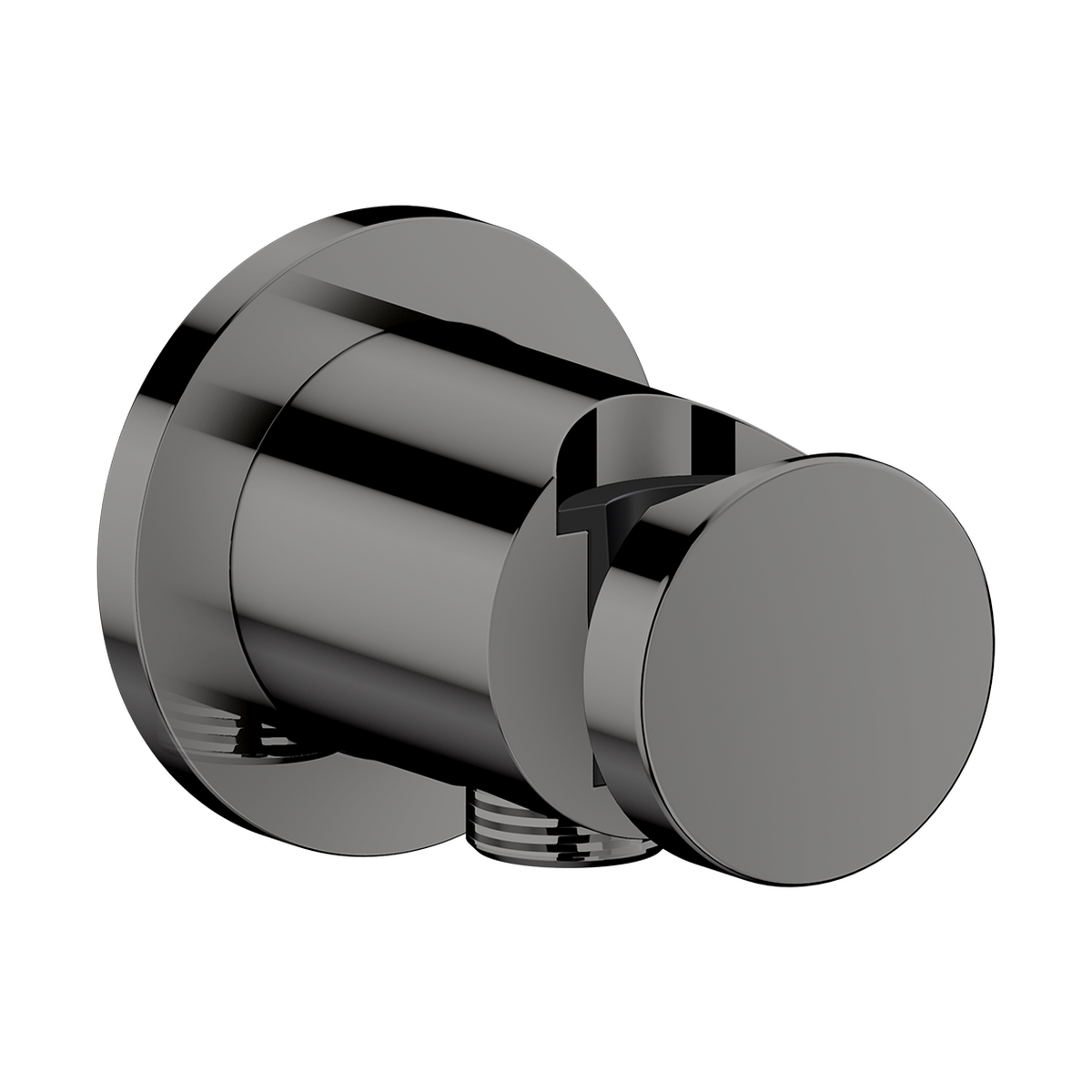Axor One Round Metal Polished Black Chrome Wall Outlet With Handshower Holder and Check Valves