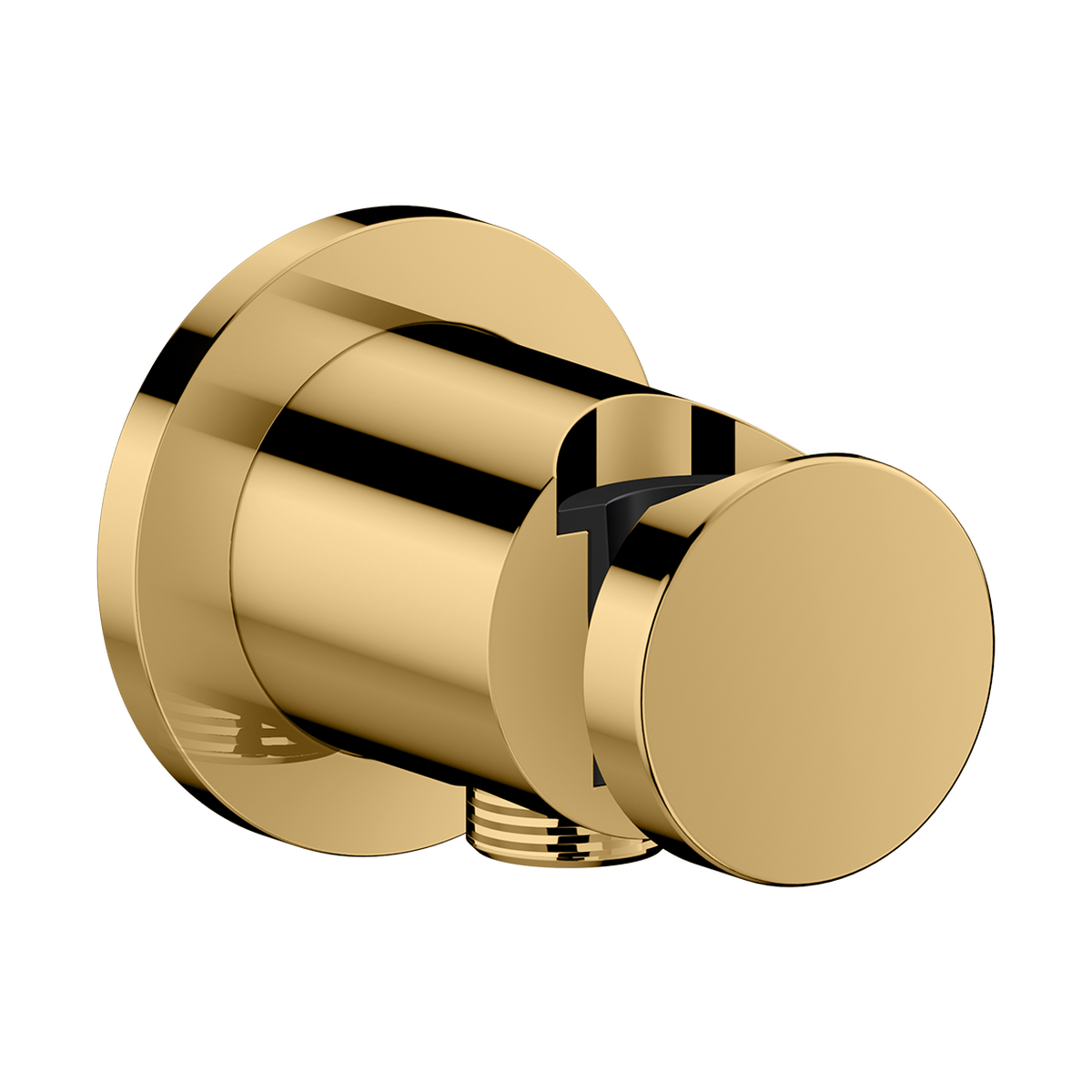 Axor One Round Metal Polished Gold Optic Wall Outlet With Handshower Holder and Check Valves