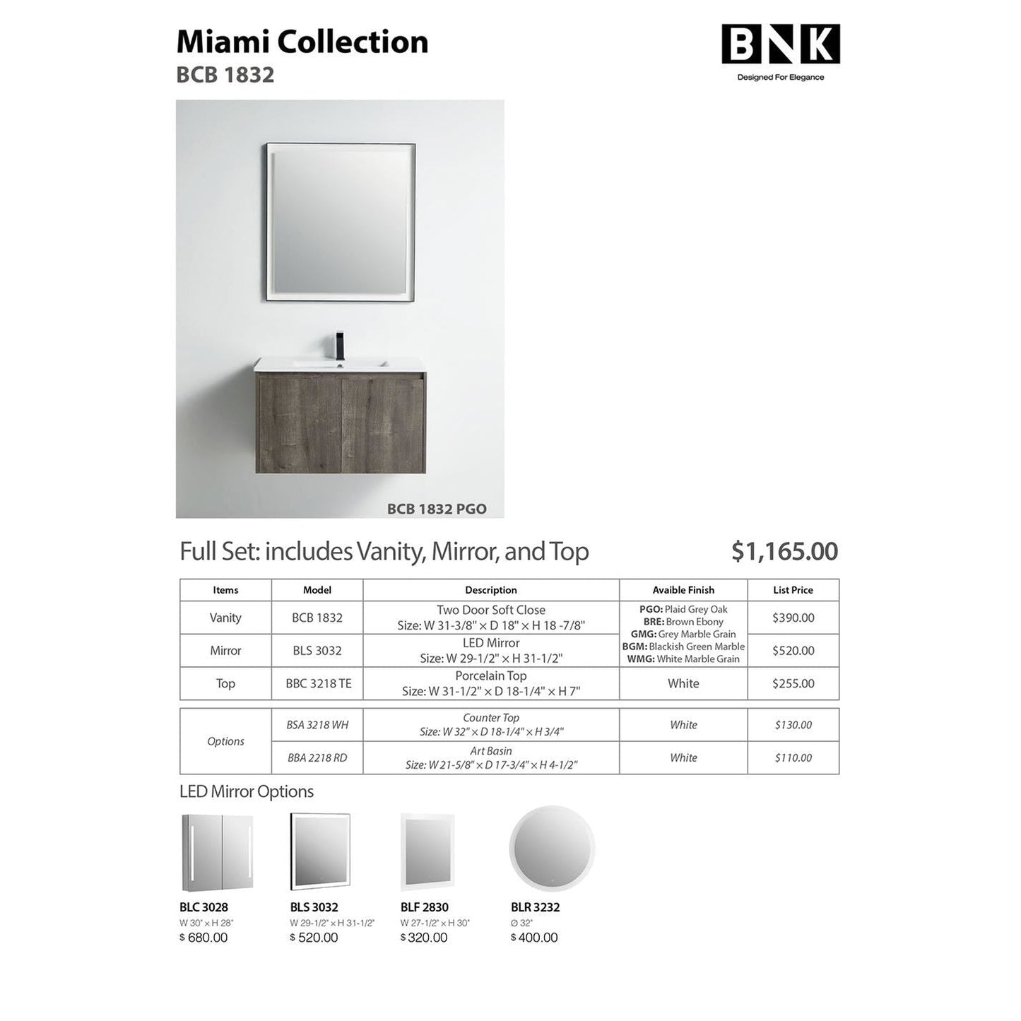 BNK BCB1832PGO Miami Plaid Grey Oak Vanity Only Two-Door Soft Close