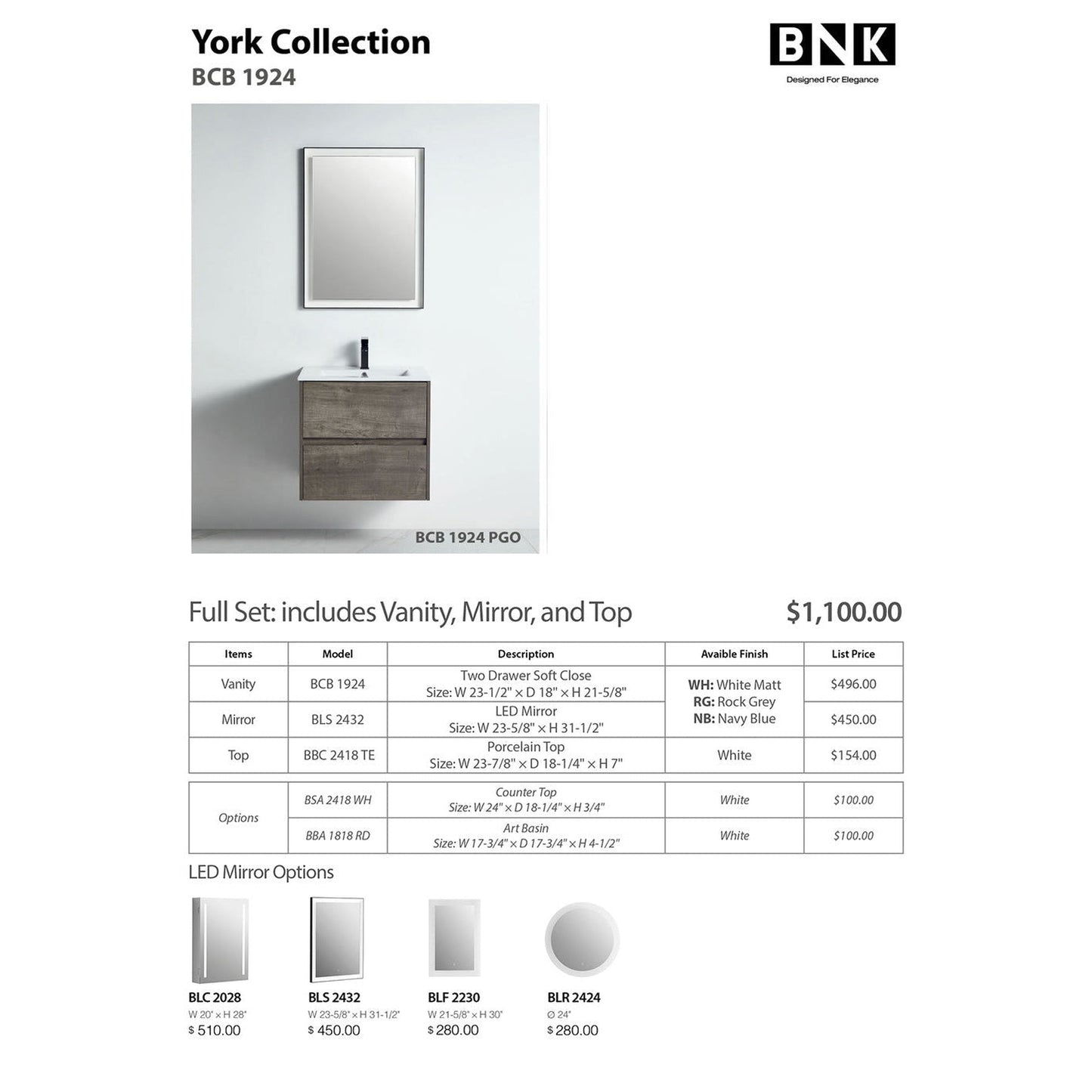 BNK BCB1924PGO York Plaid Grey Oak Vanity Only Two Drawer Soft Close