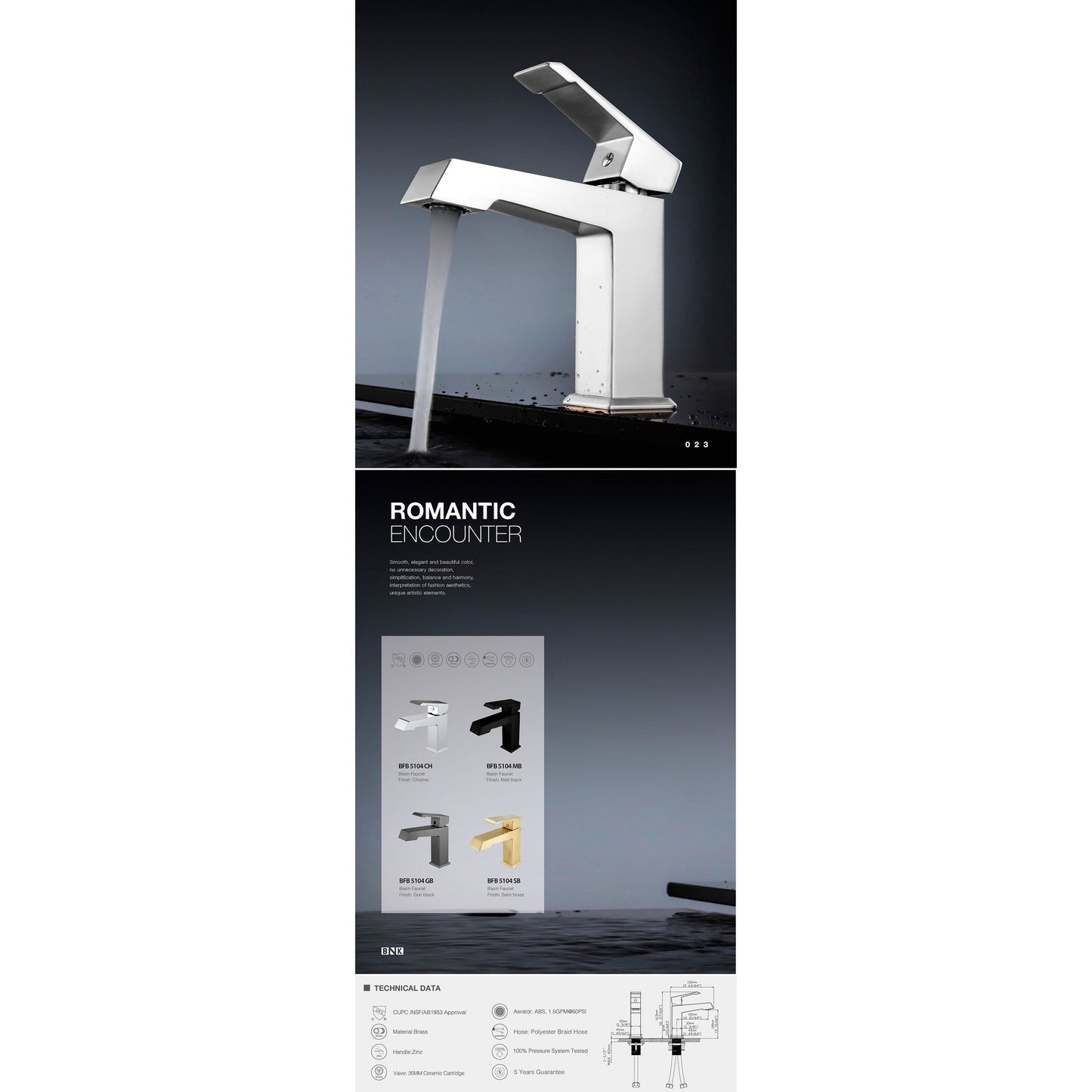 BNK BFB5104GB Gun Black Single Handle Lavatory Faucet With Single-Hole Mounted