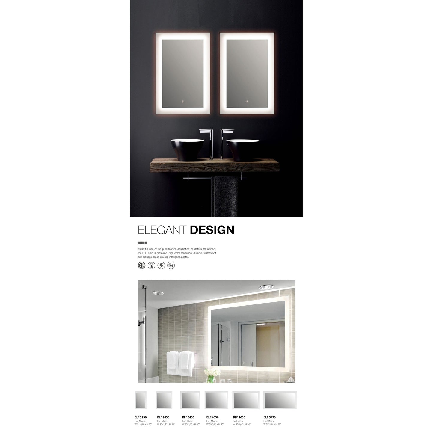 BNK BLF4630 Square LED Mirror With Frost Edge