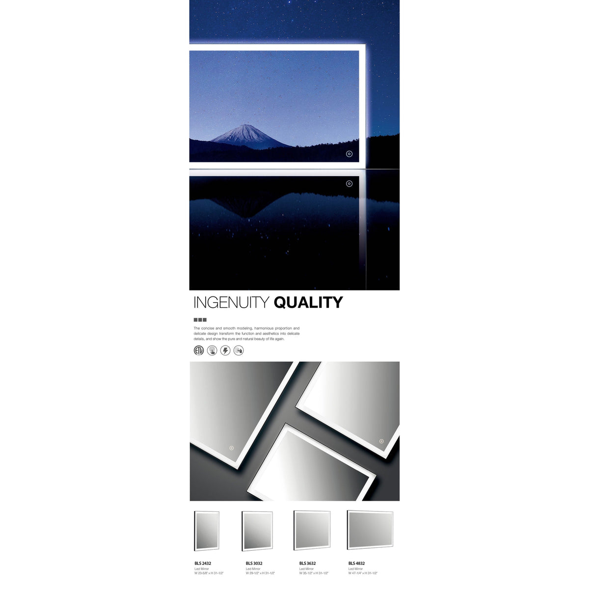 BNK BLS3632 Black Frame Square LED Mirror