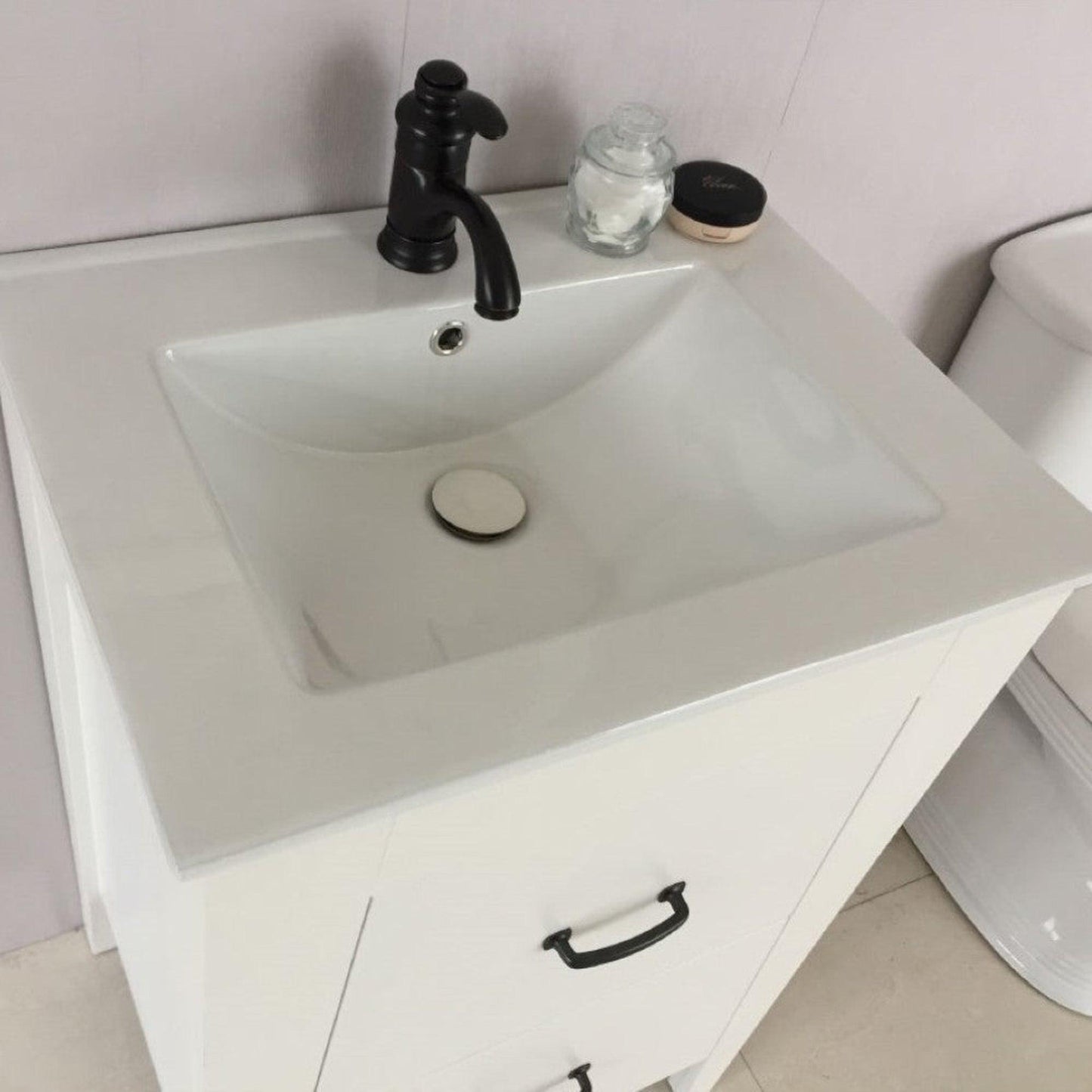 Bellaterra Home 24" 2-Drawer White Freestanding Vanity Set With Ceramic Integrated Sink and Ceramic Top