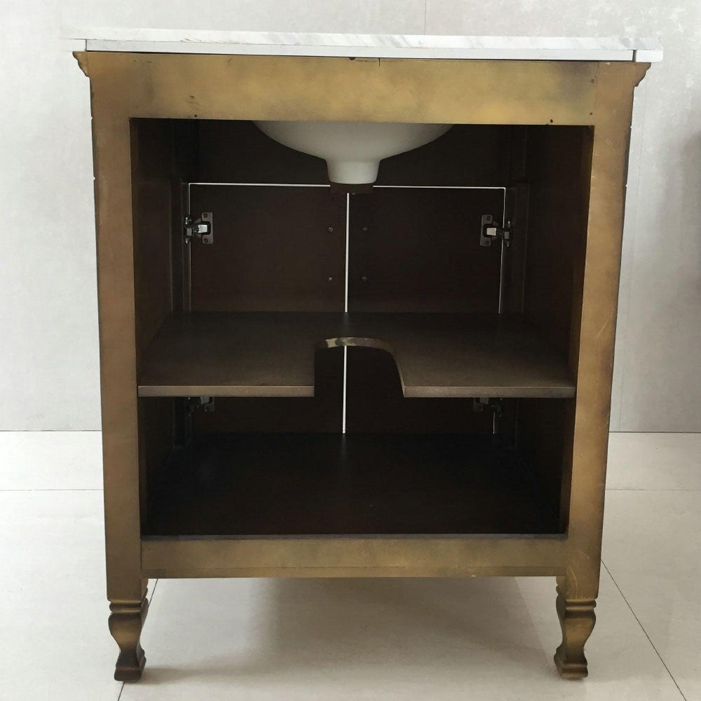 Bellaterra Home 30 2-Door Sable Walnut Freestanding Vanity Set With Ceramic Undermount Oval Sink and Jazz White Marble Top