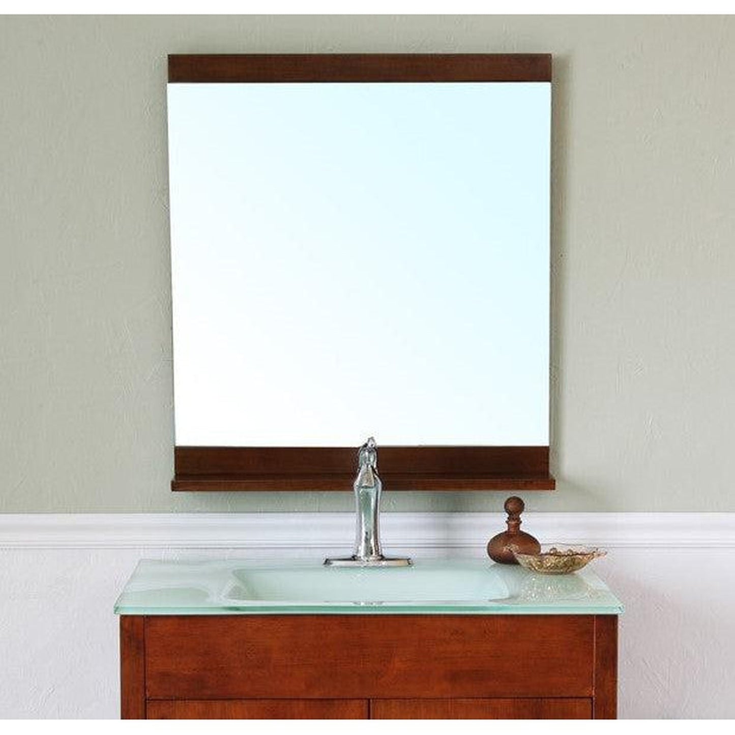 Bellaterra Home 32" x 46" Walnut Rectangle Wall-Mounted Solid Wood Framed Mirror