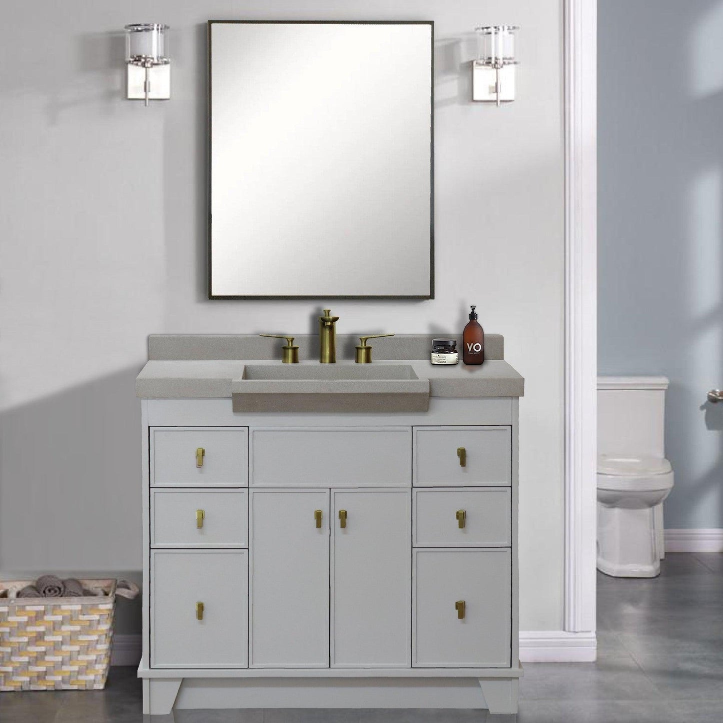Bellaterra Home 39" 2-Door 6-Drawer Gray Freestanding Vanity Set With Concrete Integrated Sink and Gray Concrete Top, and Brushed Gold Hardware
