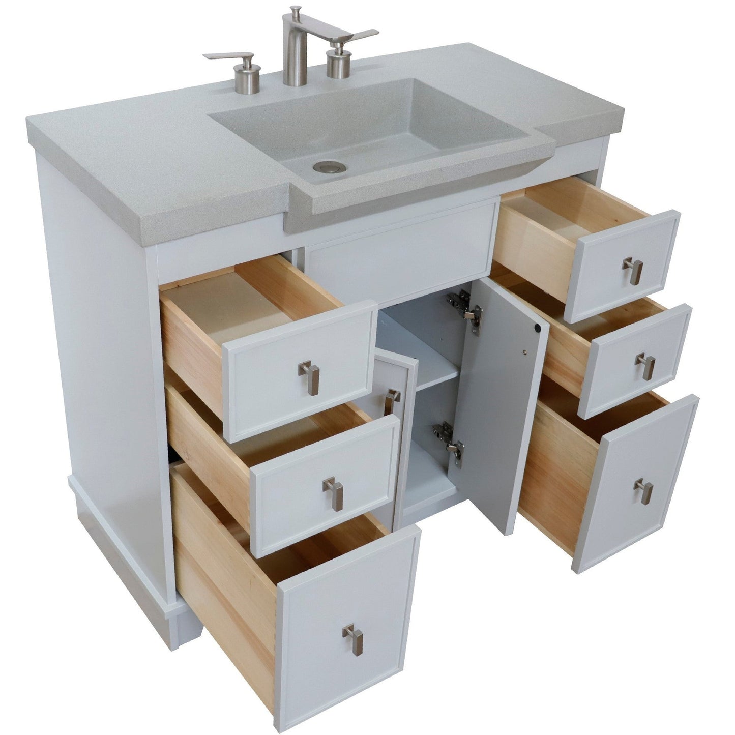 Bellaterra Home 39" 2-Door 6-Drawer Gray Freestanding Vanity Set With Concrete Integrated Sink and Gray Concrete Top, and Brushed Nickel Hardware