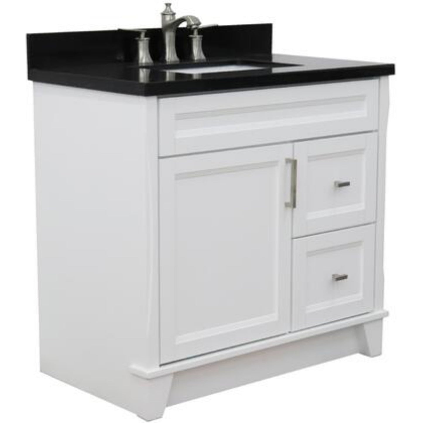 Bellaterra Home 400700-37L-WH-BGRC 37" White Single Sink Vanity With Black Galaxy Granite Countertop, and Integrated Center Sink