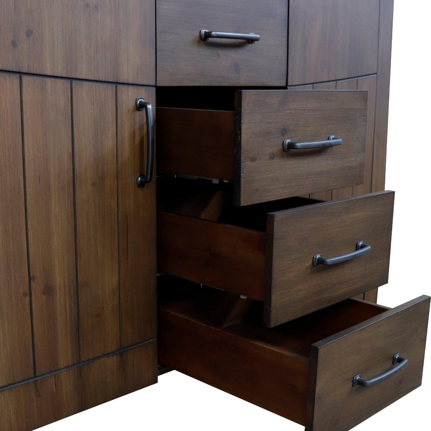 Bellaterra Home 48" 2-Door 3-Drawer Rustic Wood Freestanding Vanity Set With Ceramic Right Offset Undermount Oval Sink and Black Galaxy Granite Top