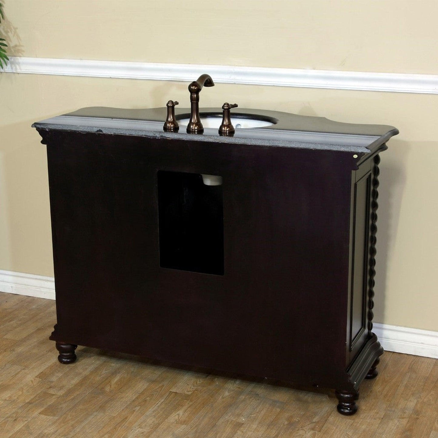 Bellaterra Home 48" 4-Door Dark Mahogany Freestanding Vanity Set With UPC White Undermount Oval Sink and Black Galaxy Granite Top