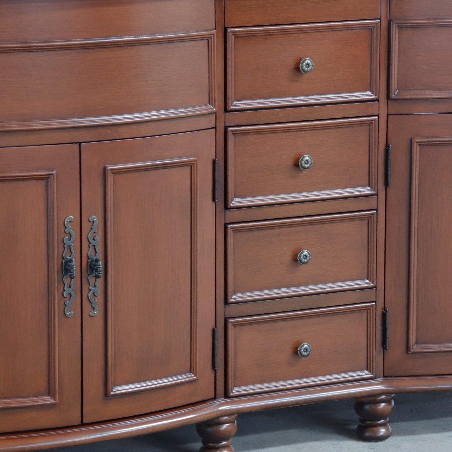 Bellaterra Home 62" 4-Door 4-Drawer Walnut Freestanding Vanity Set With Ceramic Double Undermount Oval Sink and Marble Top