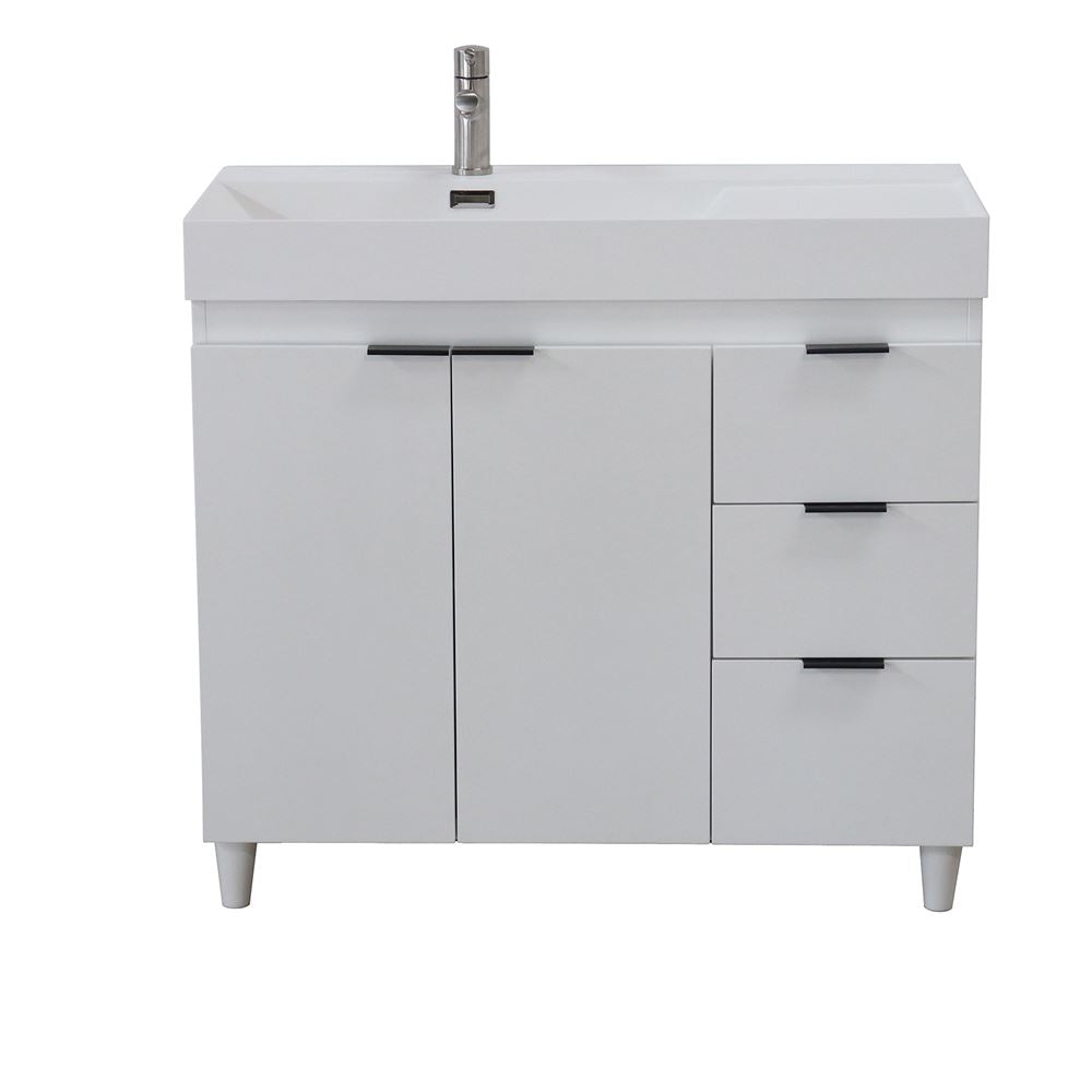 Bellaterra Home G3918-WH-SW 39" White Single Sink Vanity With White Composite Granite Top
