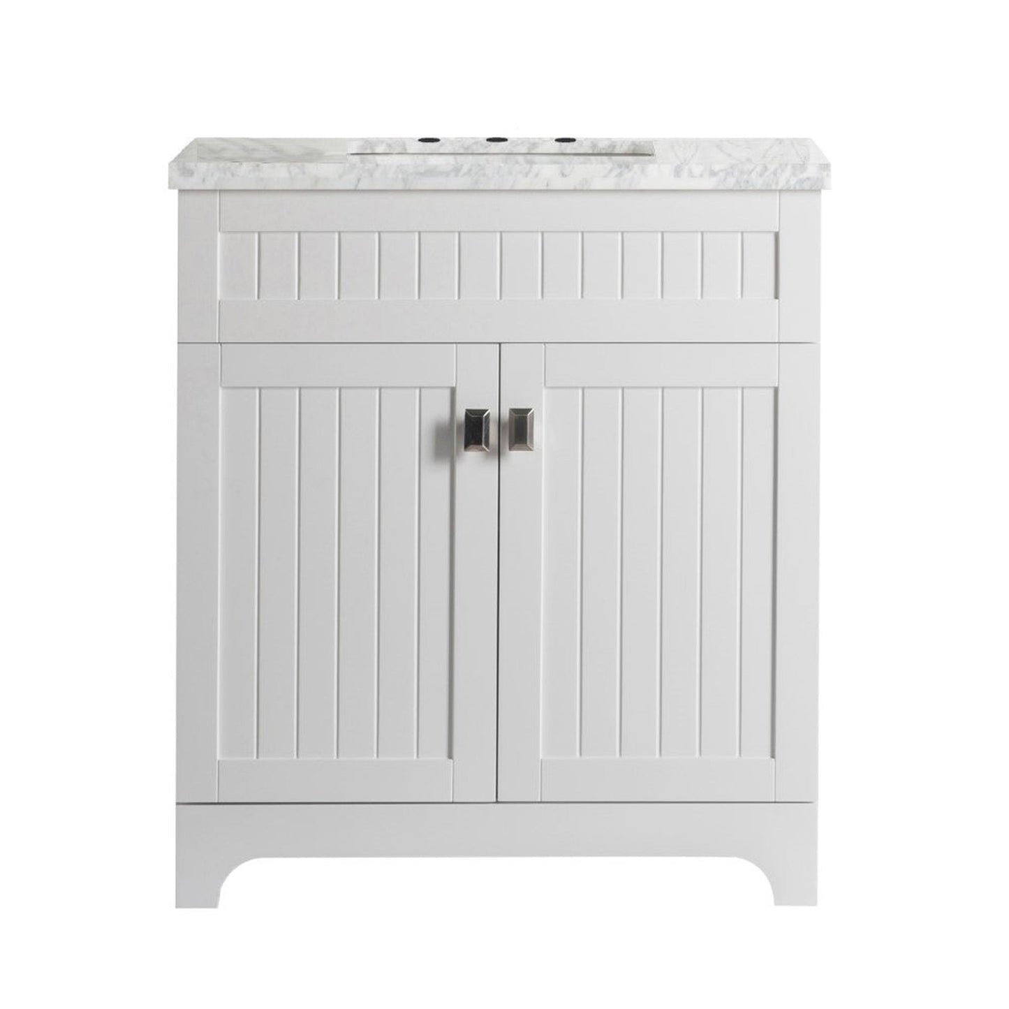 Bellaterra Home Milani 31" 2-Door White Freestanding Vanity Set With Ceramic Undermount Rectangular Sink and White Carrara Marble Top