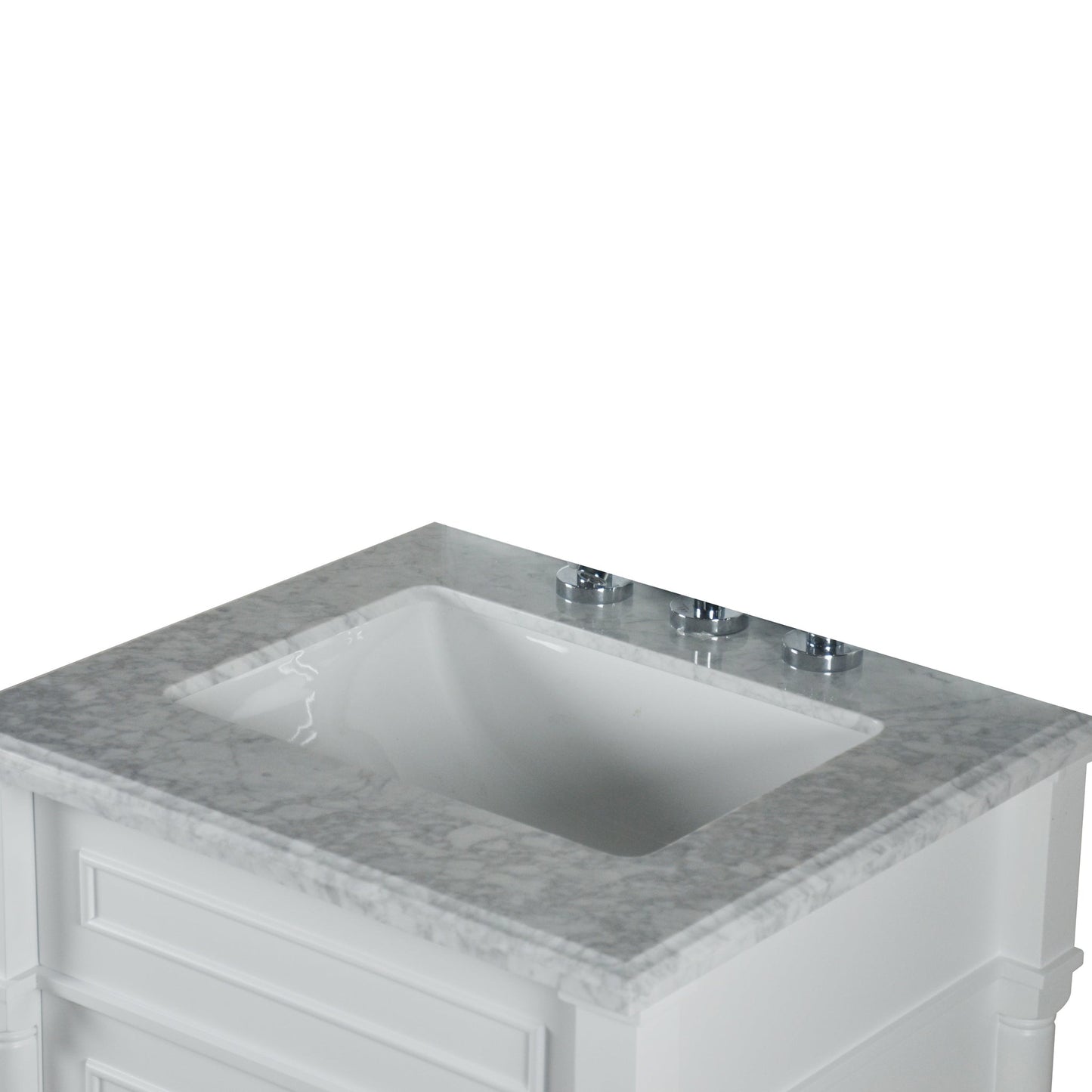 Bellaterra Home Napa 24" 1-Door Gray Freestanding Vanity Set With Ceramic Undermount Rectangular Sink and White Carrara Marble Top, and Brushed Nickel Hardware