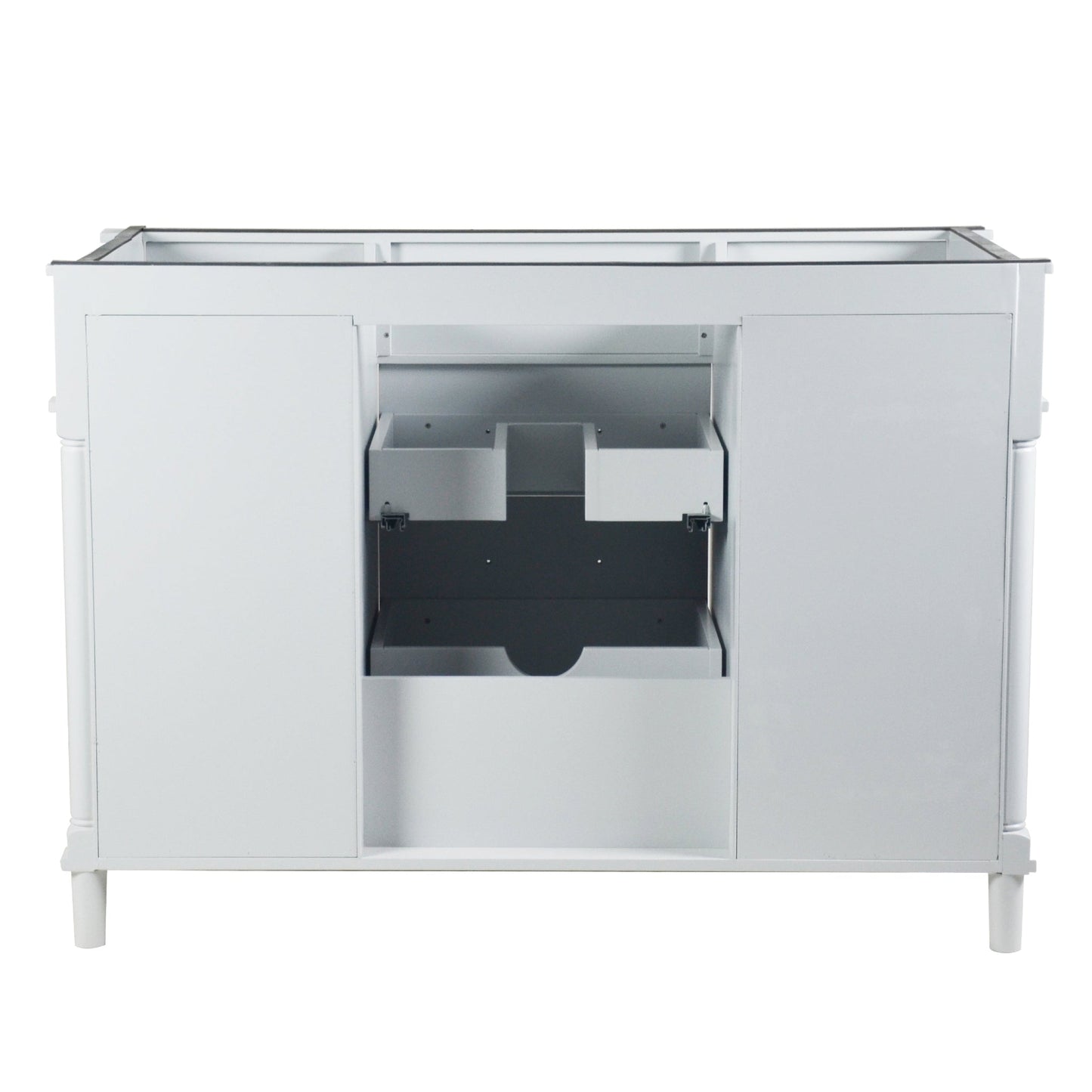 Bellaterra Home Napa 48" 2-Door 4-Drawer White Freestanding Vanity Set With Ceramic Undermount Rectangular Sink and White Carrara Marble Top, and Black Hardware