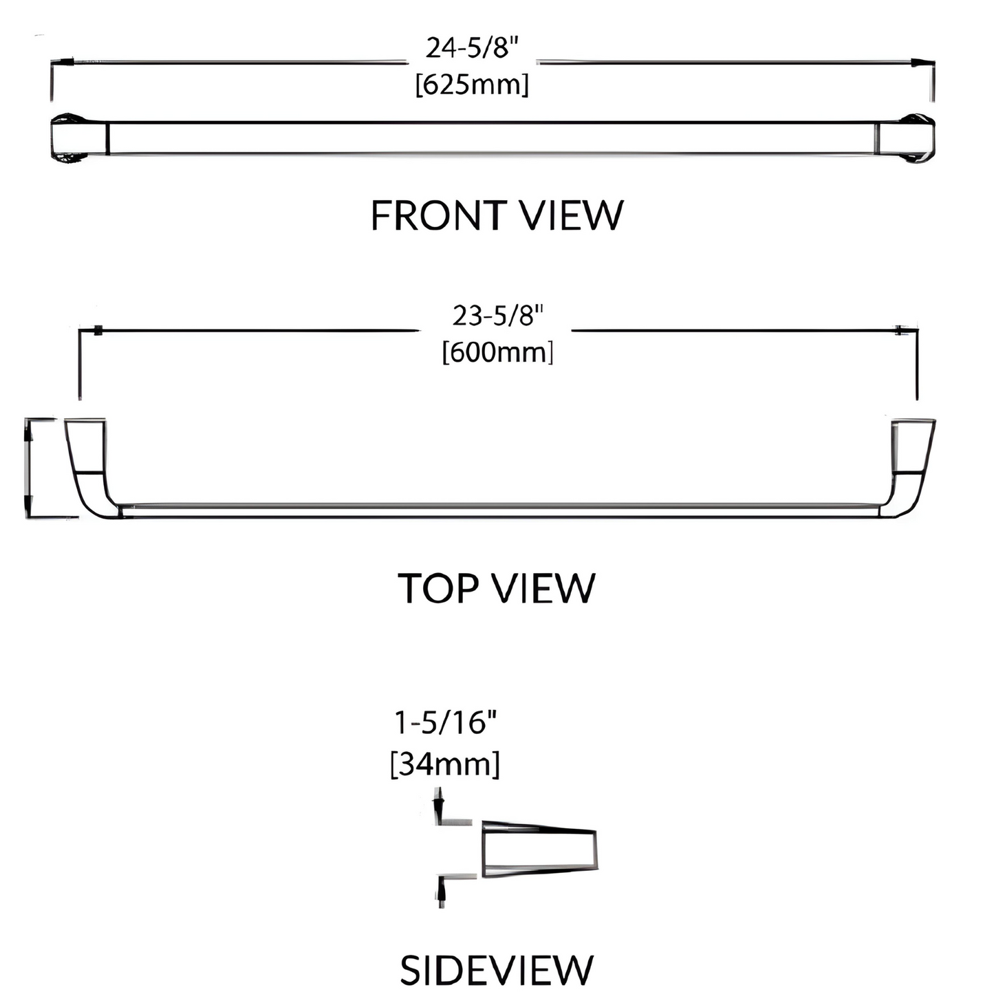 Blossom 100 Series 24" x 2" Chrome Brass Single Towel Bar