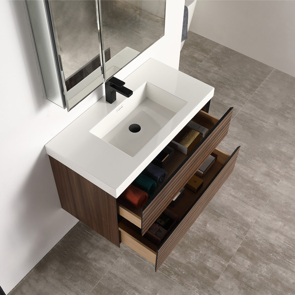 Blossom Annecy 36" Dark Walnut Strip Single Sink Vanity Base