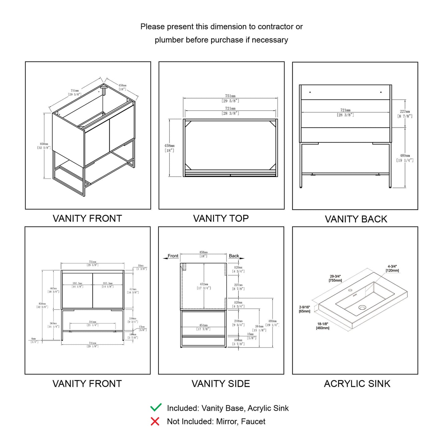 Blossom Porto 30" Nature Maple Freestanding Vanity With Acrylic Sink
