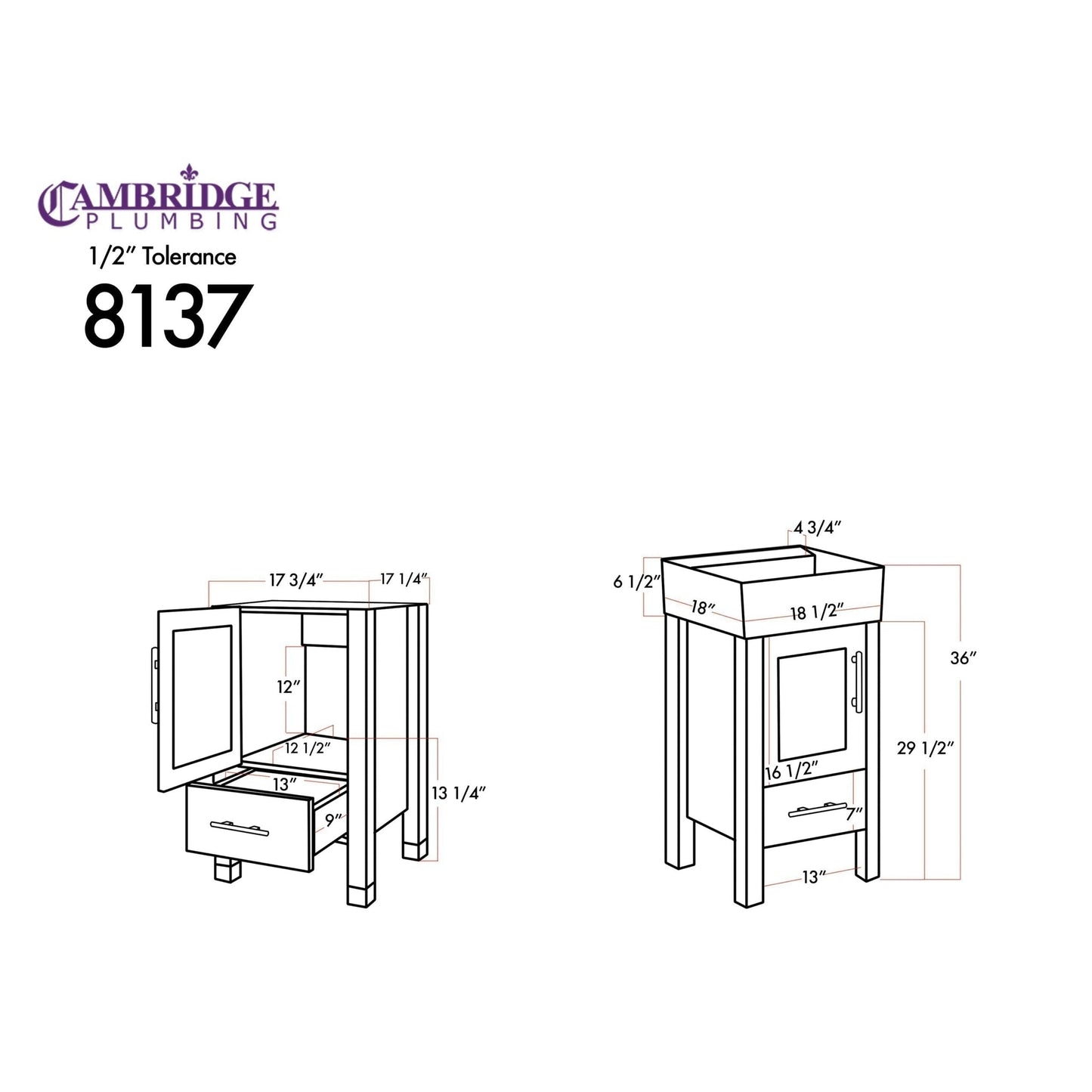 Cambridge Plumbing 18" Modern Wood and Porcelain Vanity with Brushed Nickel Plumbing-8137S-BN