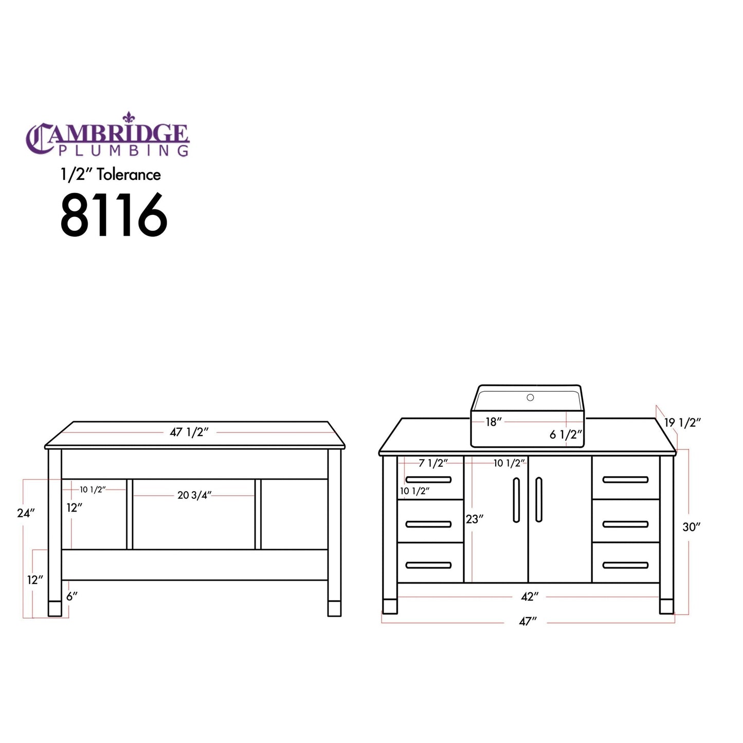 Cambridge Plumbing 48" Modern Wood and Porcelain Vanity with Polished Chrome Plumbing-8116S-CP