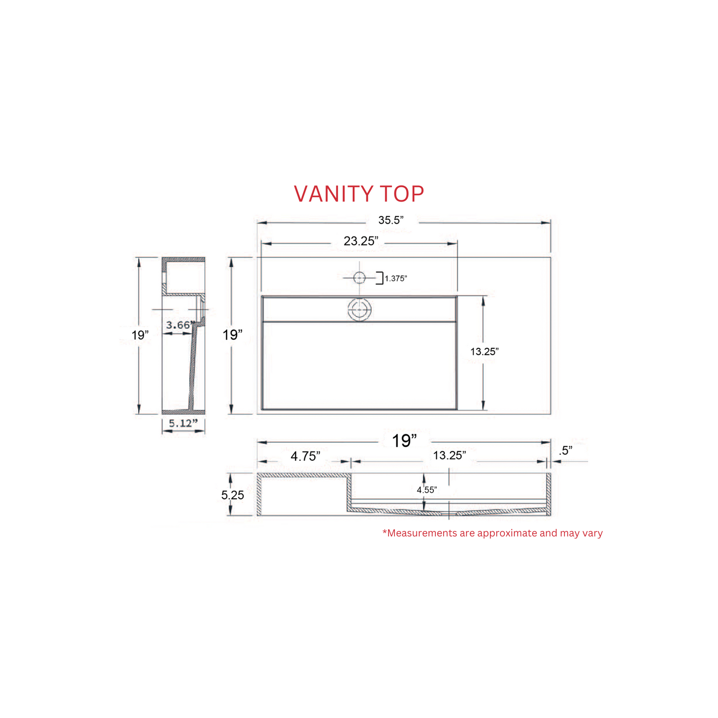 Castello USA Amazon 36" Blue Single Vanity Set With Left Offset Gray Top and Black Handles