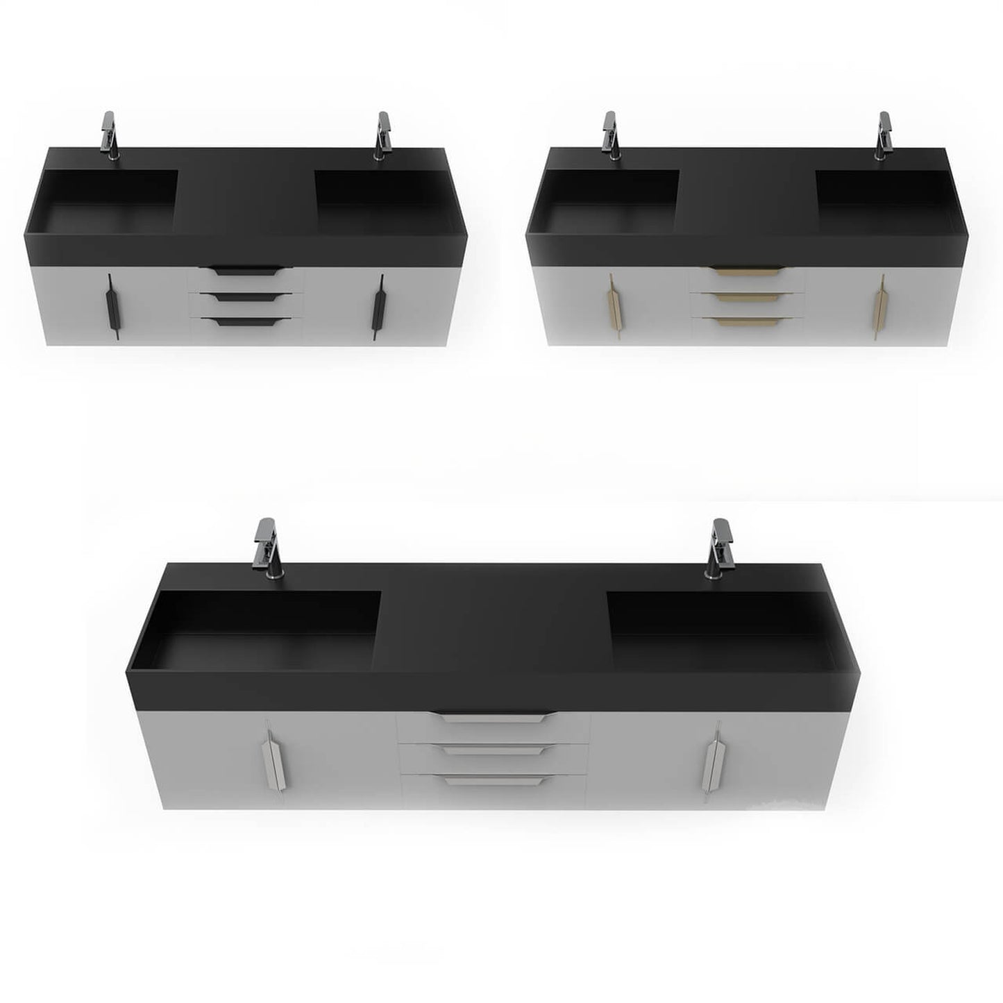 Castello USA Amazon 72" Gray Double Vanity Set With Black Top and Chrome Handles