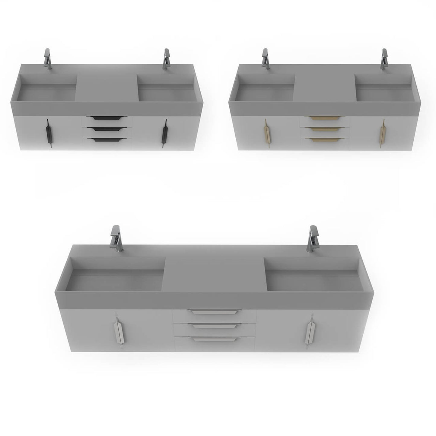 Castello USA Amazon 72" Gray Double Vanity Set With Gray Top and Black Handles