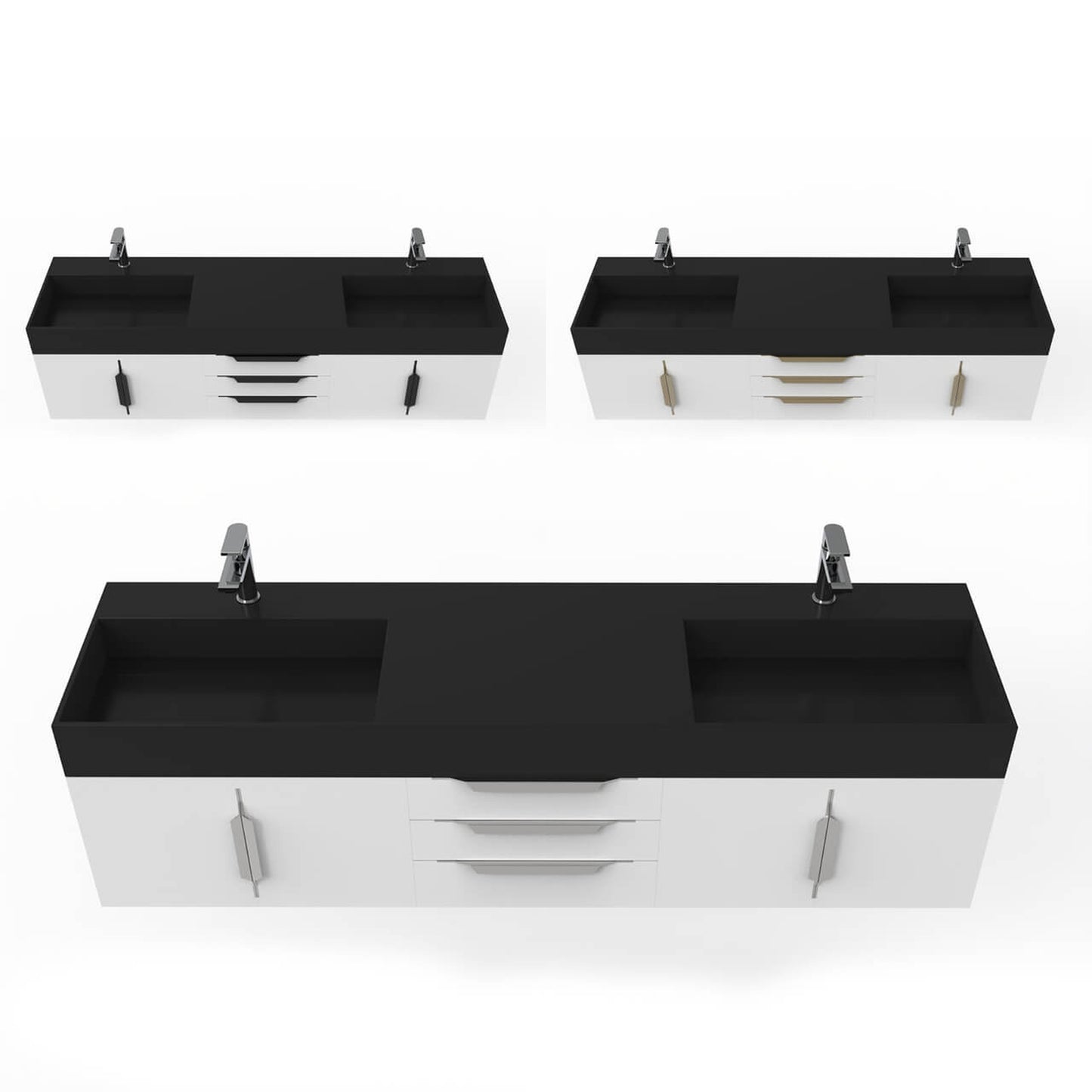 Castello USA Amazon 72" White Double Vanity Set With Black Top and Chrome Handles