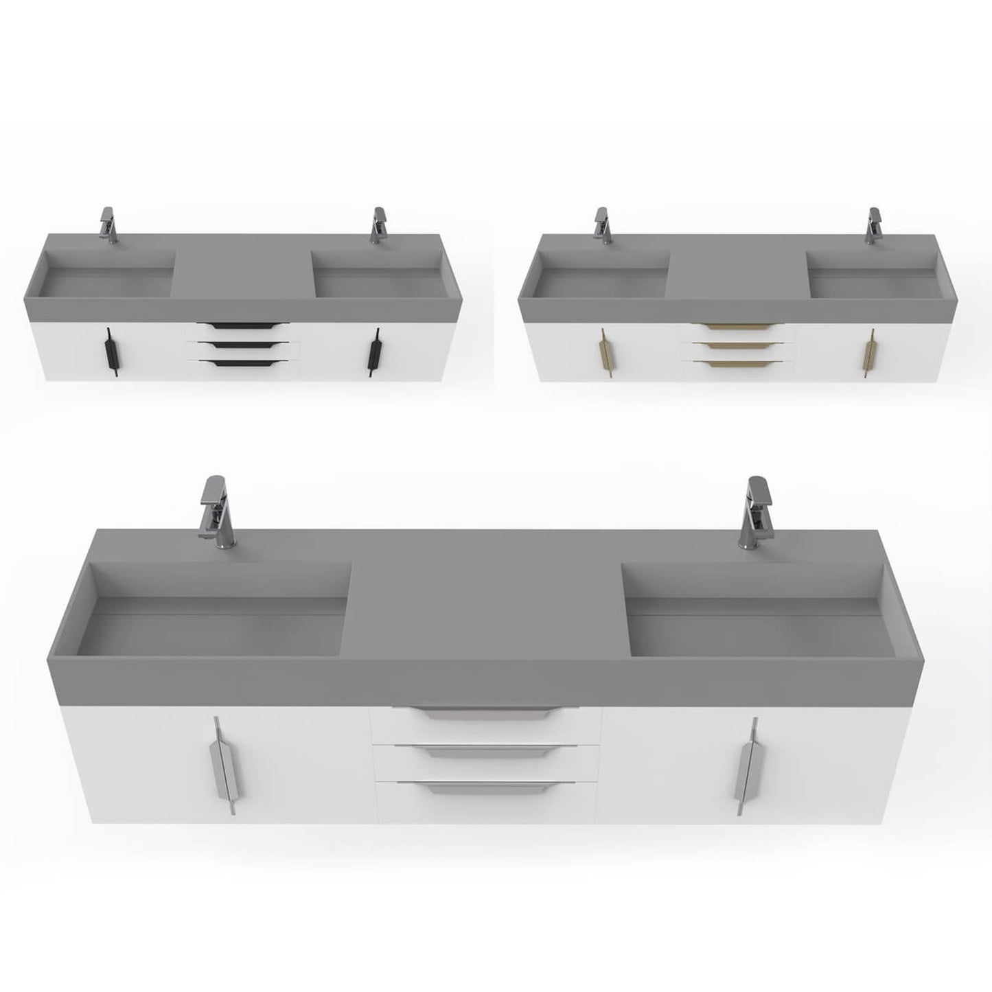 Castello USA Amazon 72" White Double Vanity Set With Gray Top and Gold Handles