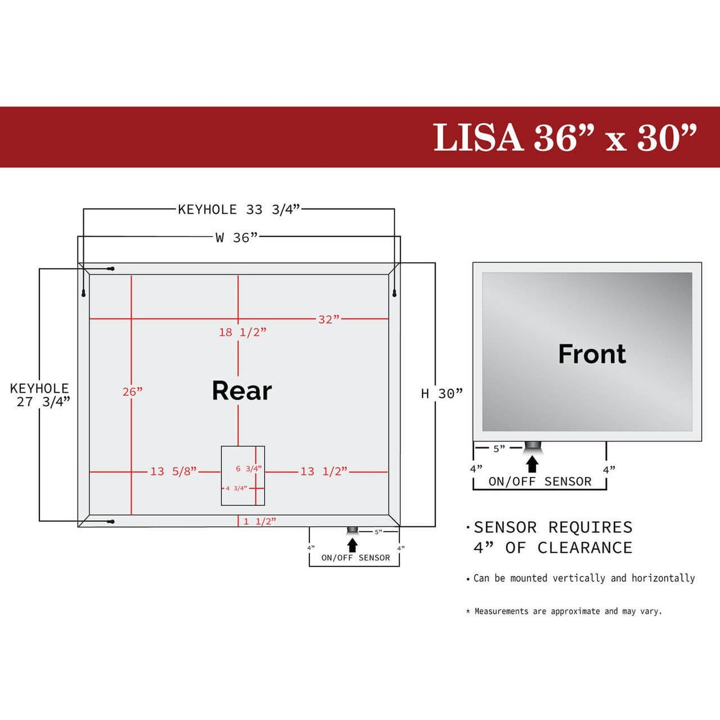 Castello USA Lisa 36" x 30" LED Bathroom Mirror With Sensor Button