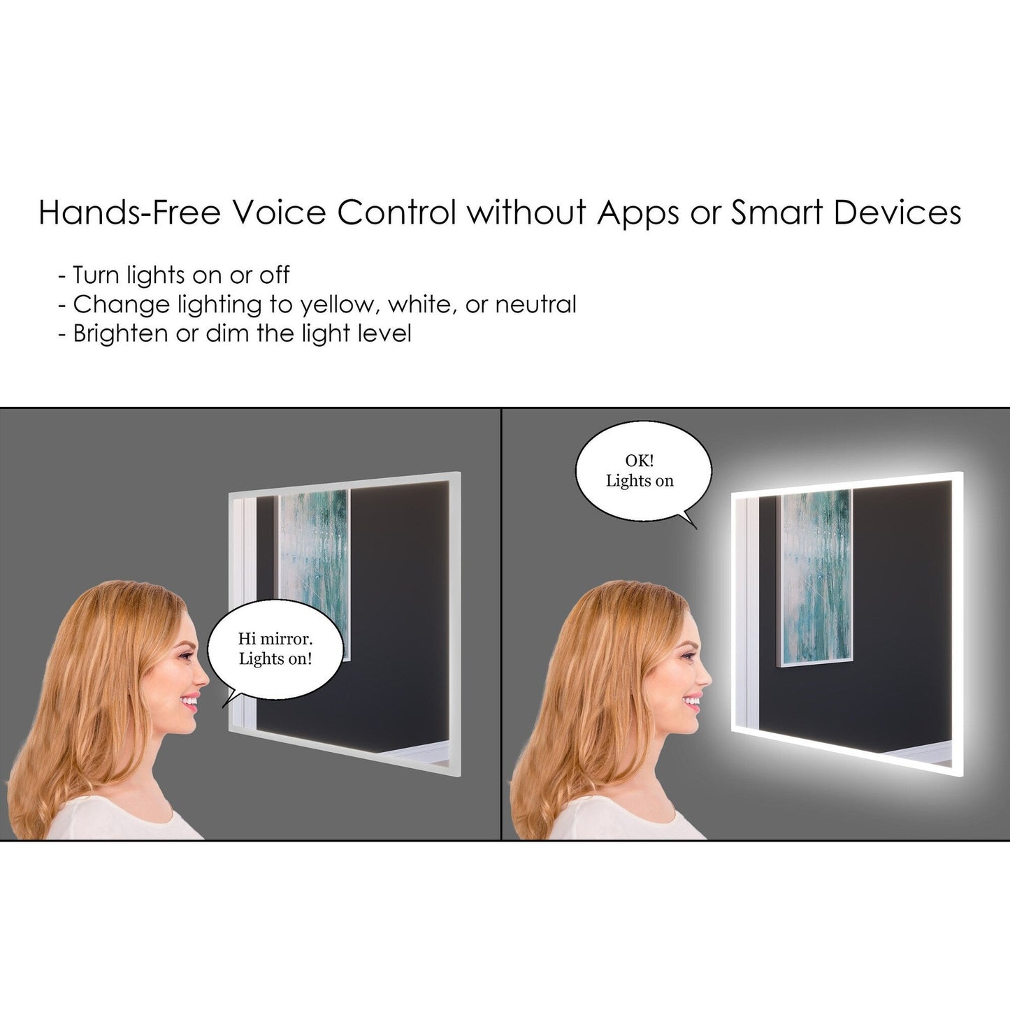 Castello USA Lisa 60" x 30" Dimmable LED Smart Mirror With Hands-Free Voice Control Without Apps or Smart Devices