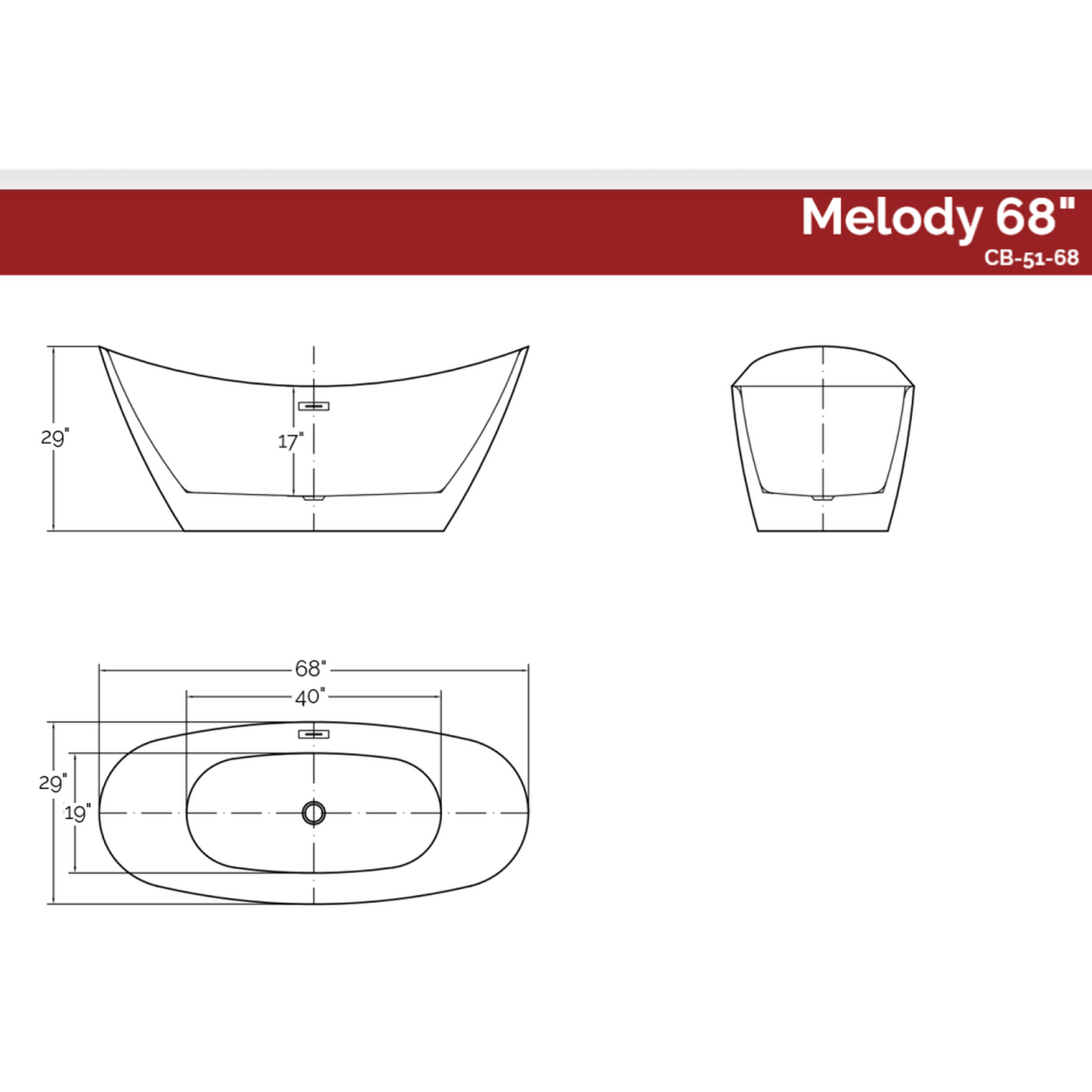 Castello USA Melody 68" Black Freestanding Bathtub