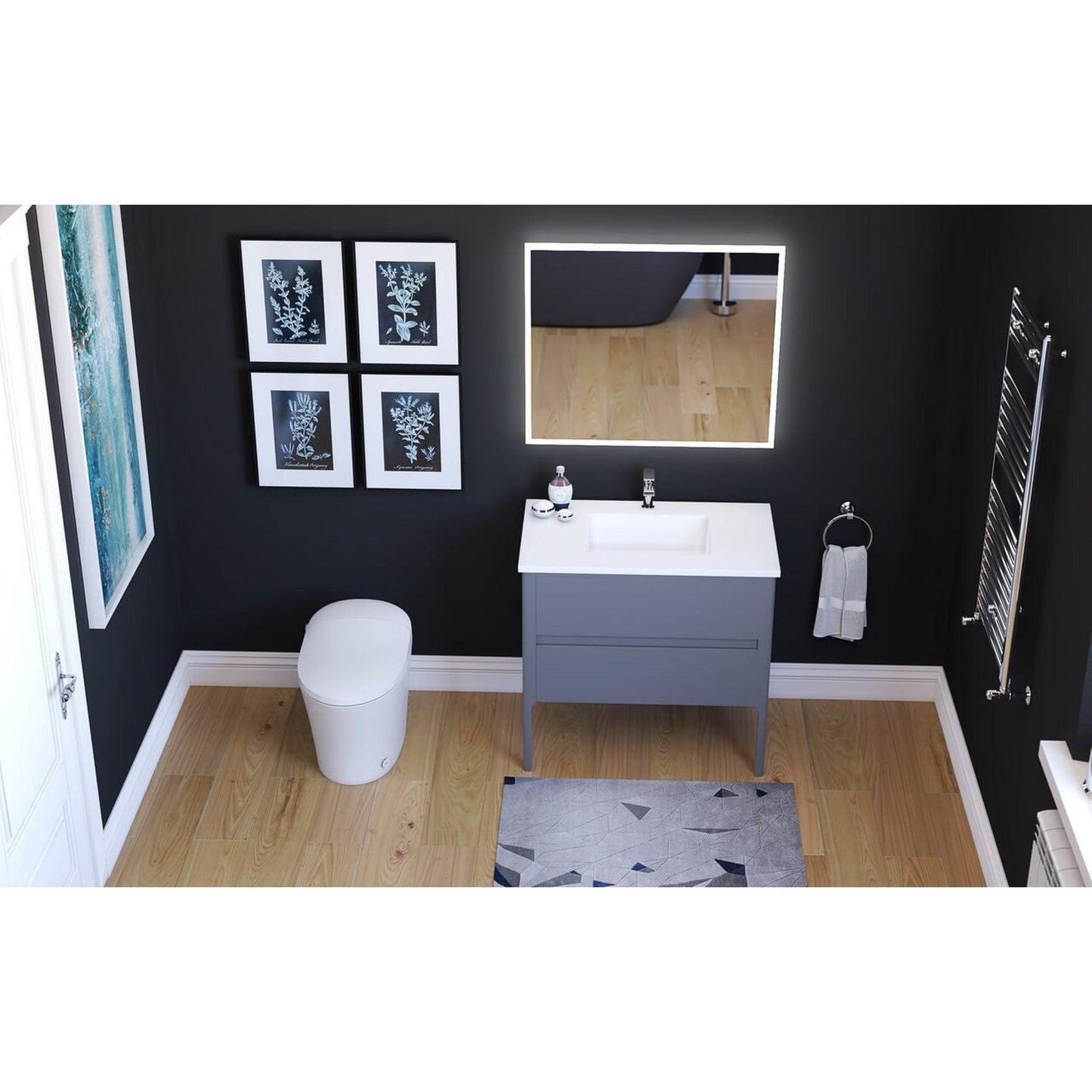 Castello USA Serena 36" 2-Drawer Gray Solid Wood Freestanding Vanity Set With White Top