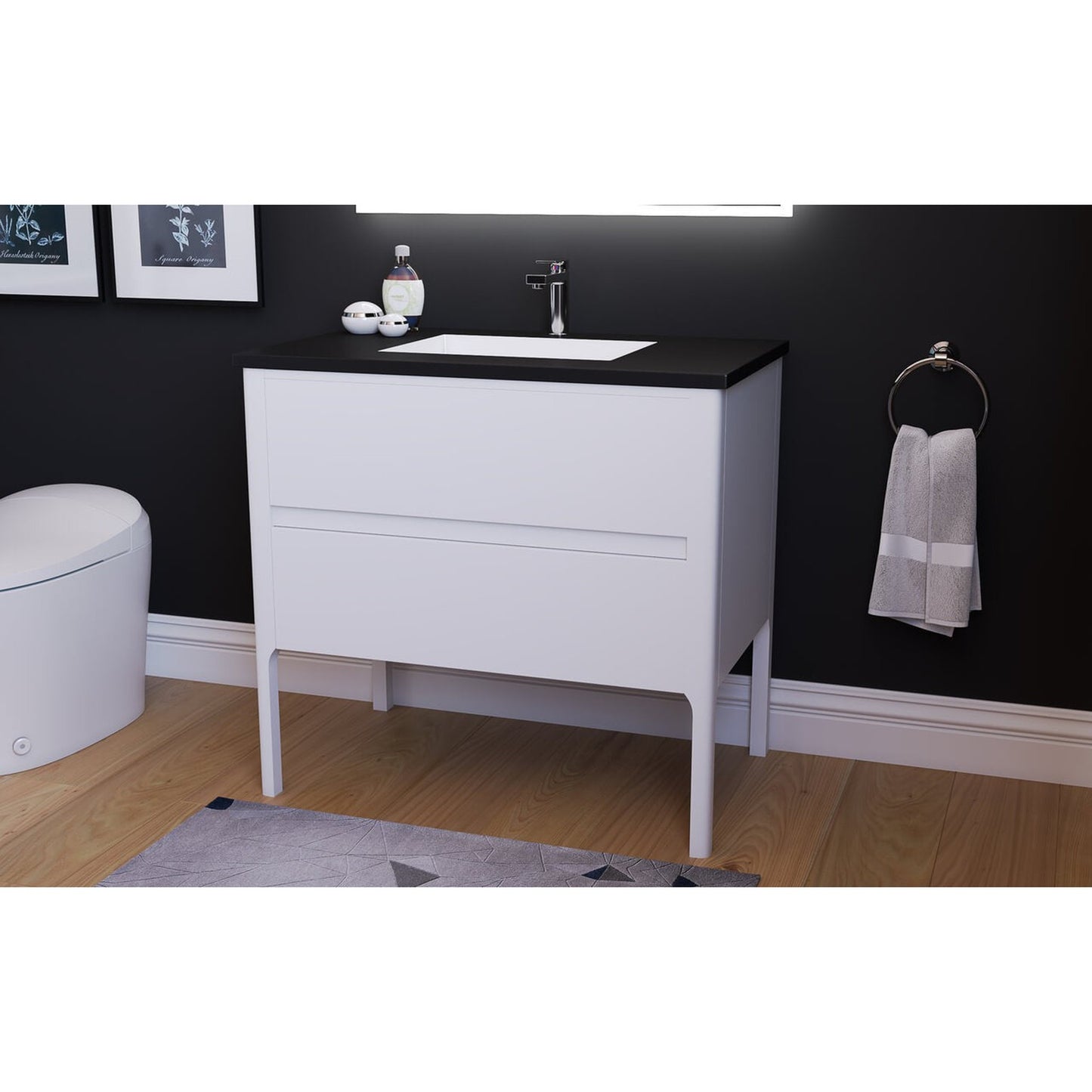 Castello USA Serena 36" 2-Drawer White Solid Wood Freestanding Vanity Set With Black Top