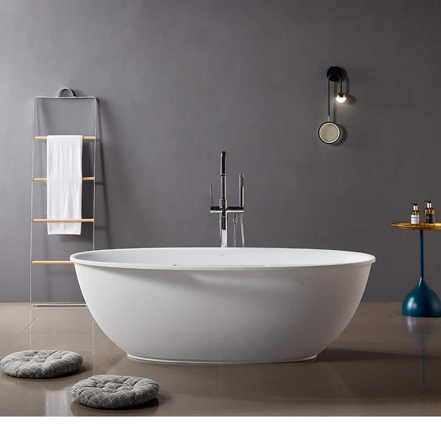 Clovis Goods 63" x 33.5" x 22" White Solid Surface Freestanding Bathtub