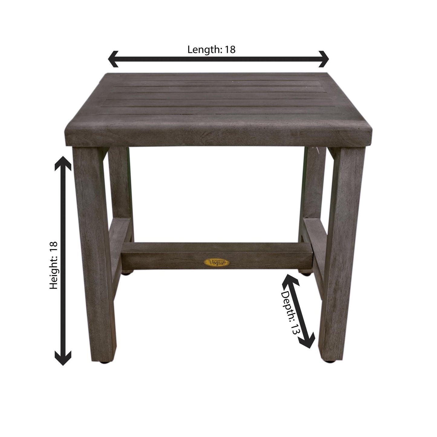 CoastalVogue Eleganto 18" Antique Gray Solid Teak Wood Shower Bench