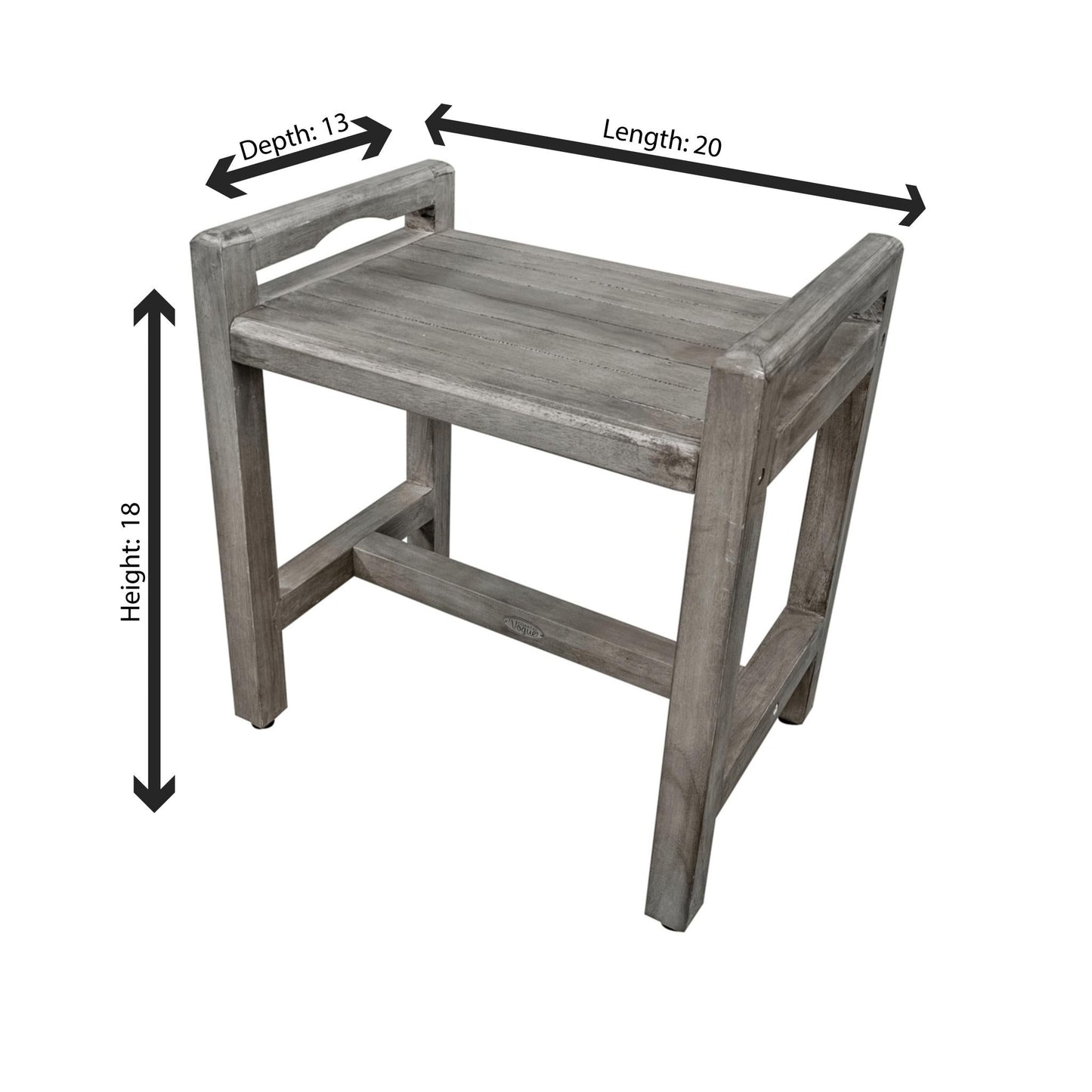 CoastalVogue Eleganto 20" Antique Gray Solid Teak Wood Shower Bench With LiftAide Arms