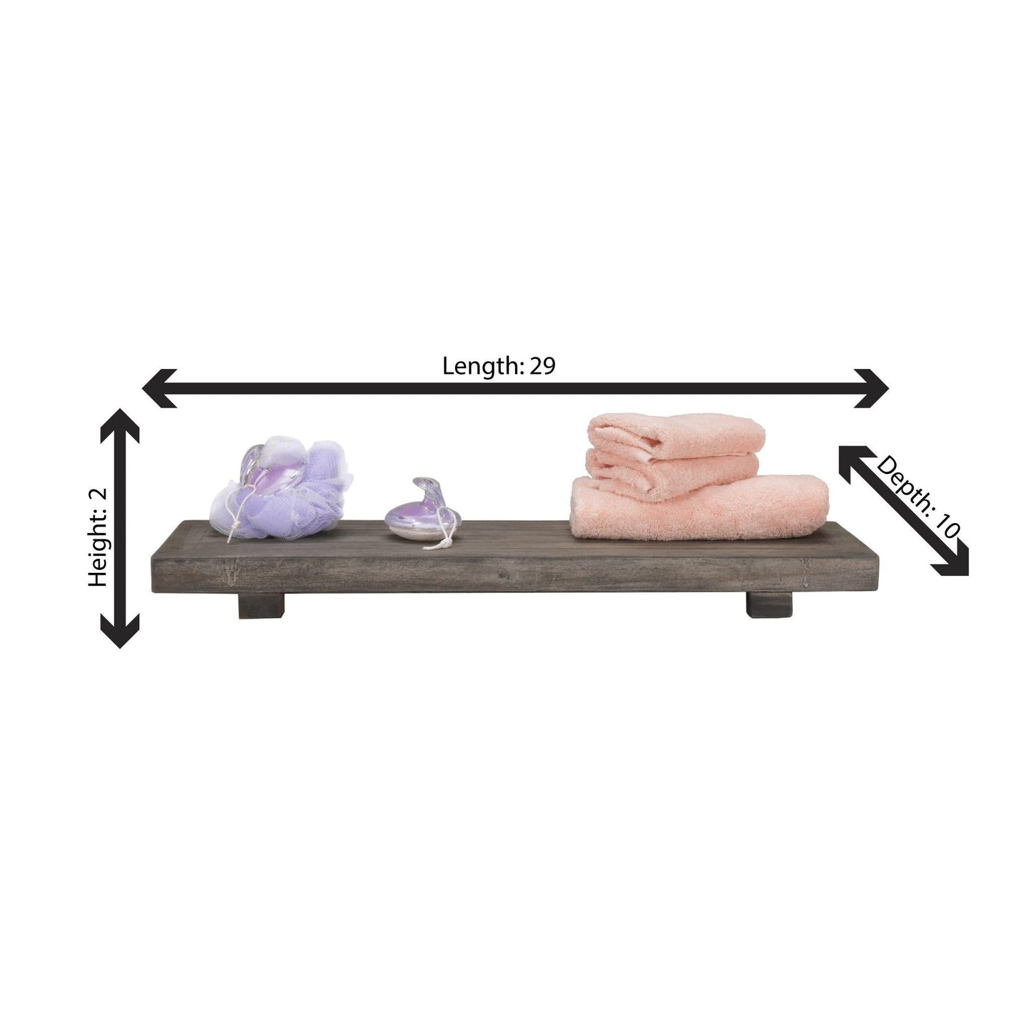 CoastalVogue Eleganto 29" Antique Gray Solid Teak Wood Bath Tray