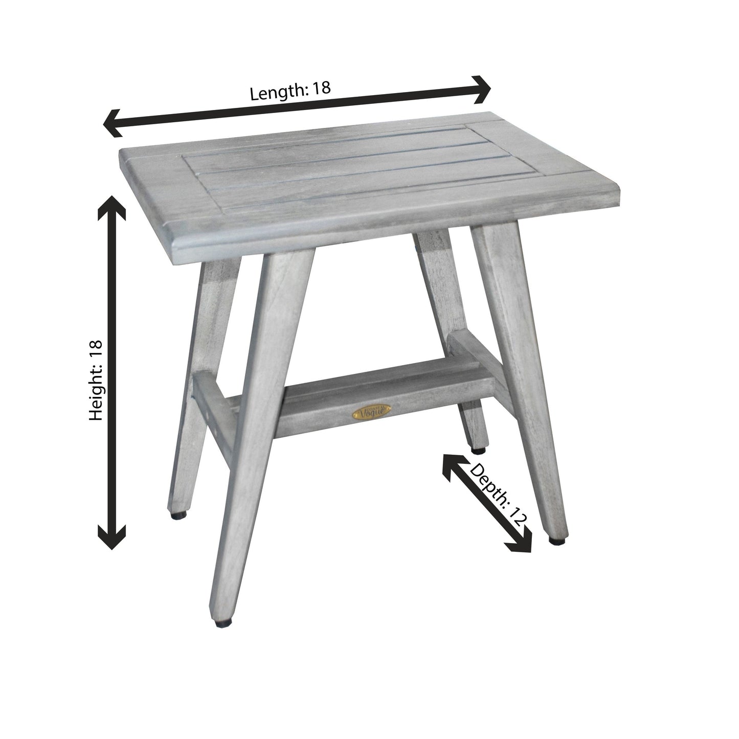 CoastalVogue Mid-Century 18" Antique Gray Solid Teak Wood Wide Shower Bench