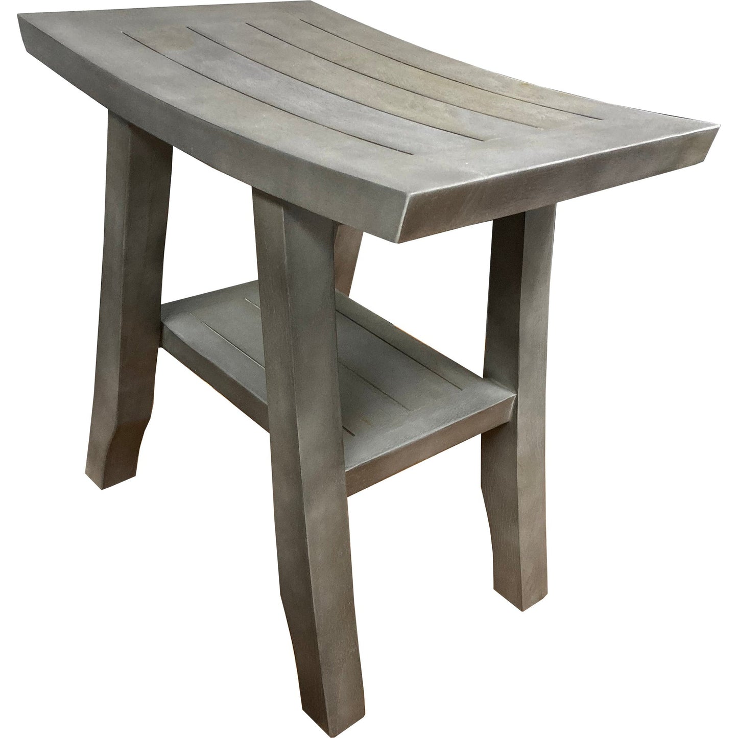 CoastalVogue Satori 18" Antique Gray Solid Teak Wood Shower Bench With Shelf