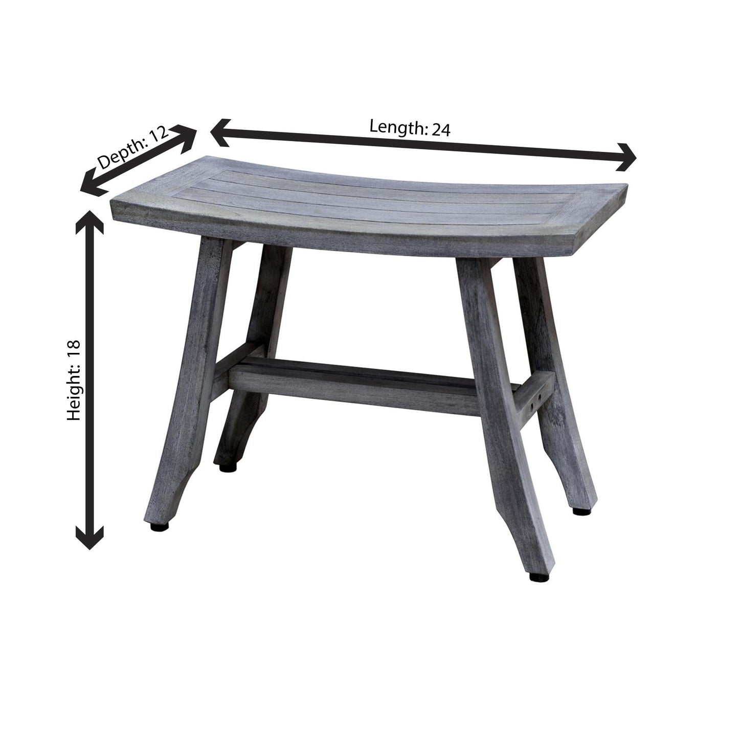 CoastalVogue Satori 24" Antique Gray Solid Teak Wood Shower Bench