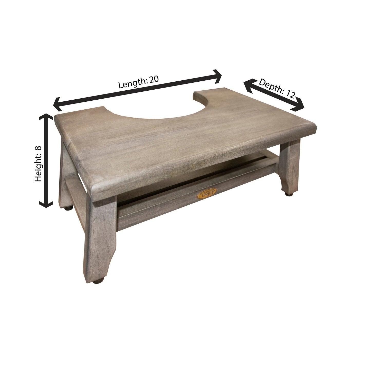 CoastalVogue SerenityPoo 20" Antique Gray Solid Teak Wood Toilet Stool