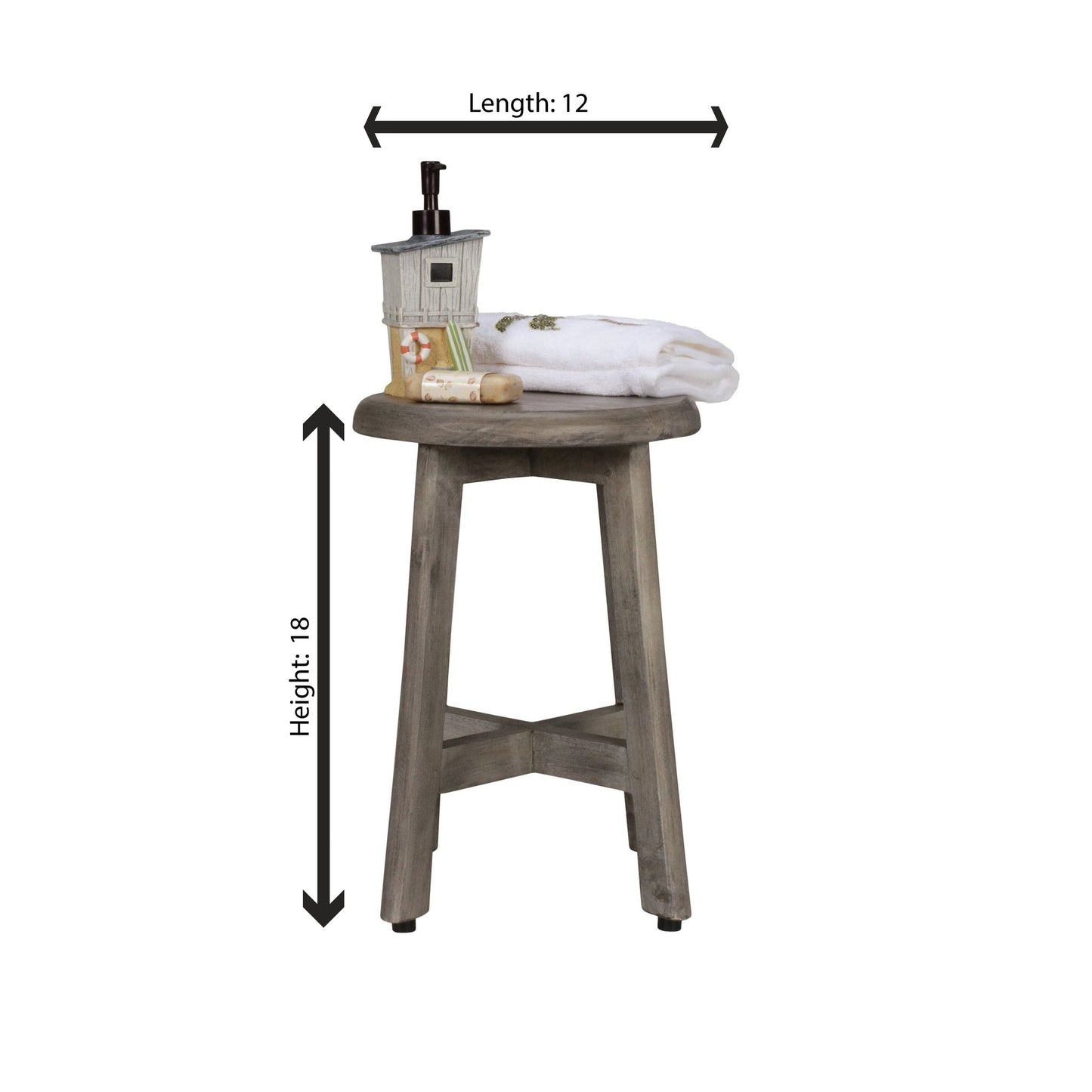 CoastalVogue Shoji 12" Antique Gray Solid Teak Wood Round Seat Shower Stool