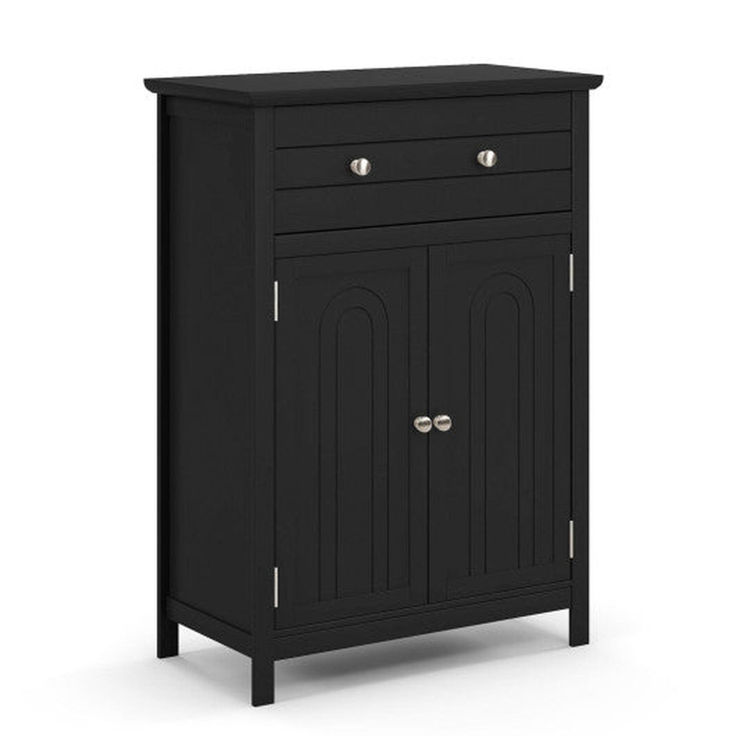 Costway 2-Door Black Freestanding Bathroom Cabinet with Drawer and Adjustable Shelf
