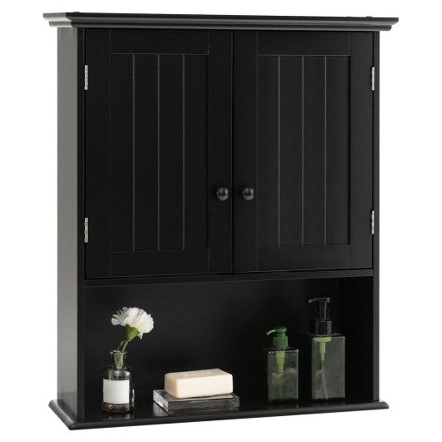 Costway 2-Door Black Wall Mount Bathroom Storage Cabinet with Open Shelf