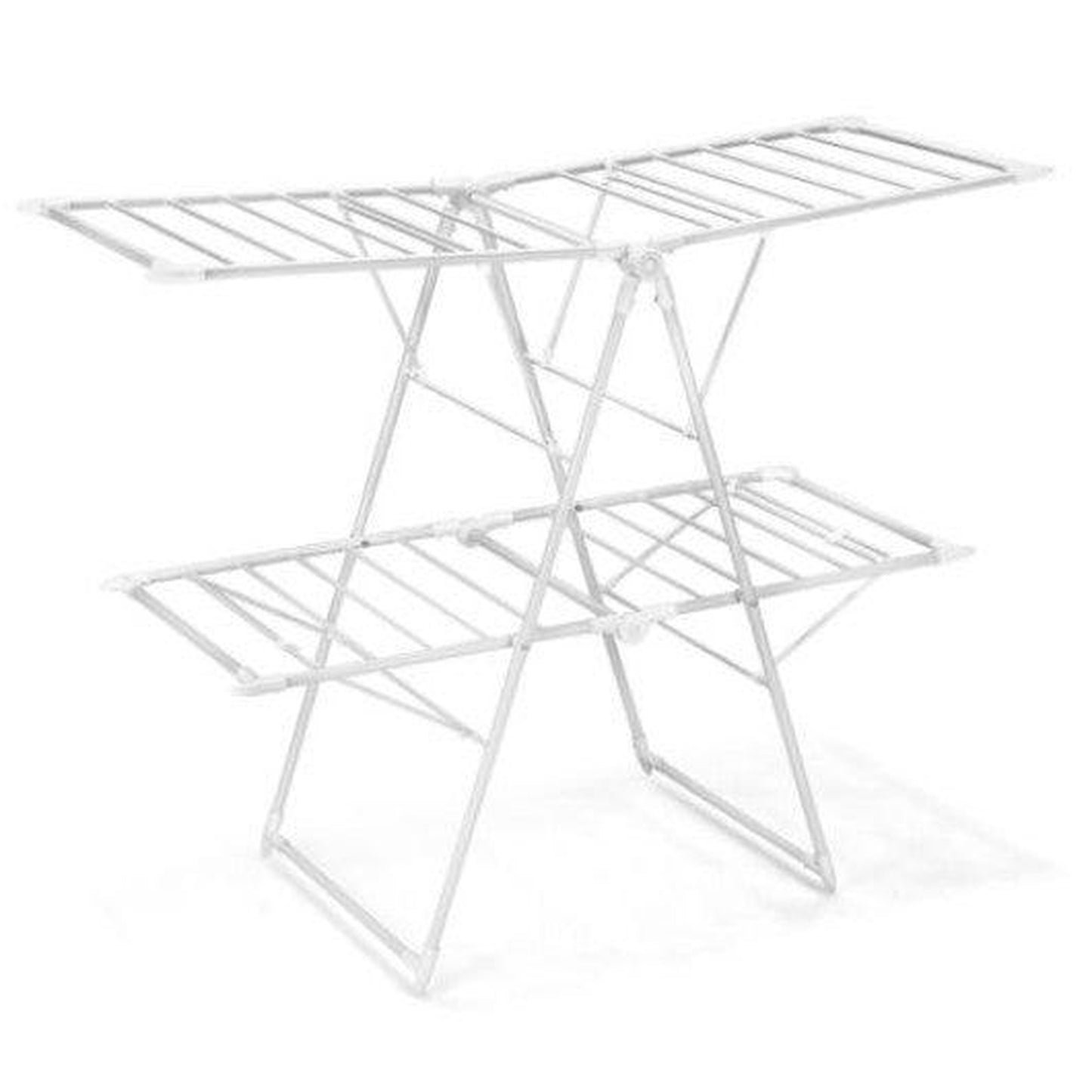 Costway 2-Level White Foldable Clothes Drying Rack with Height-Adjustable Gullwings