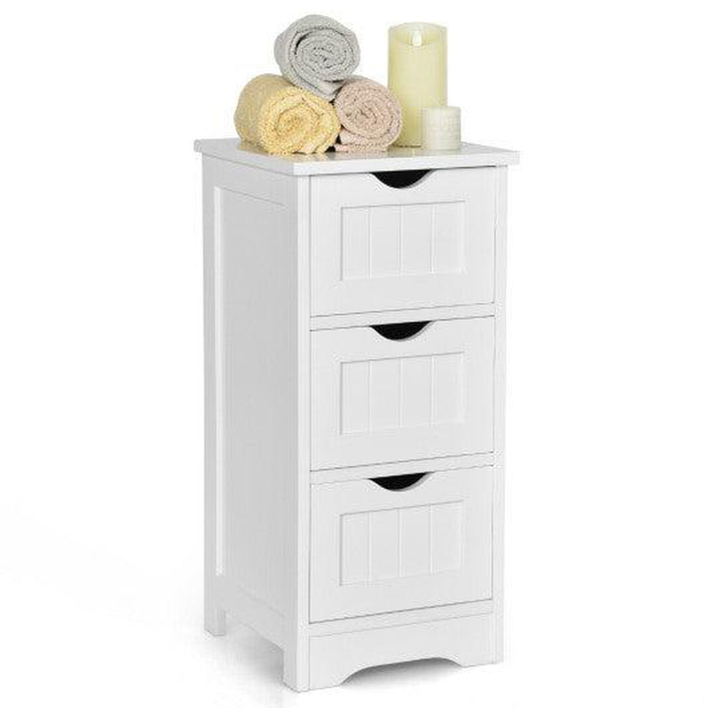Costway 3-Tier Bathroom Wooden Free Standing Storage Side Floor Cabinet Organizer