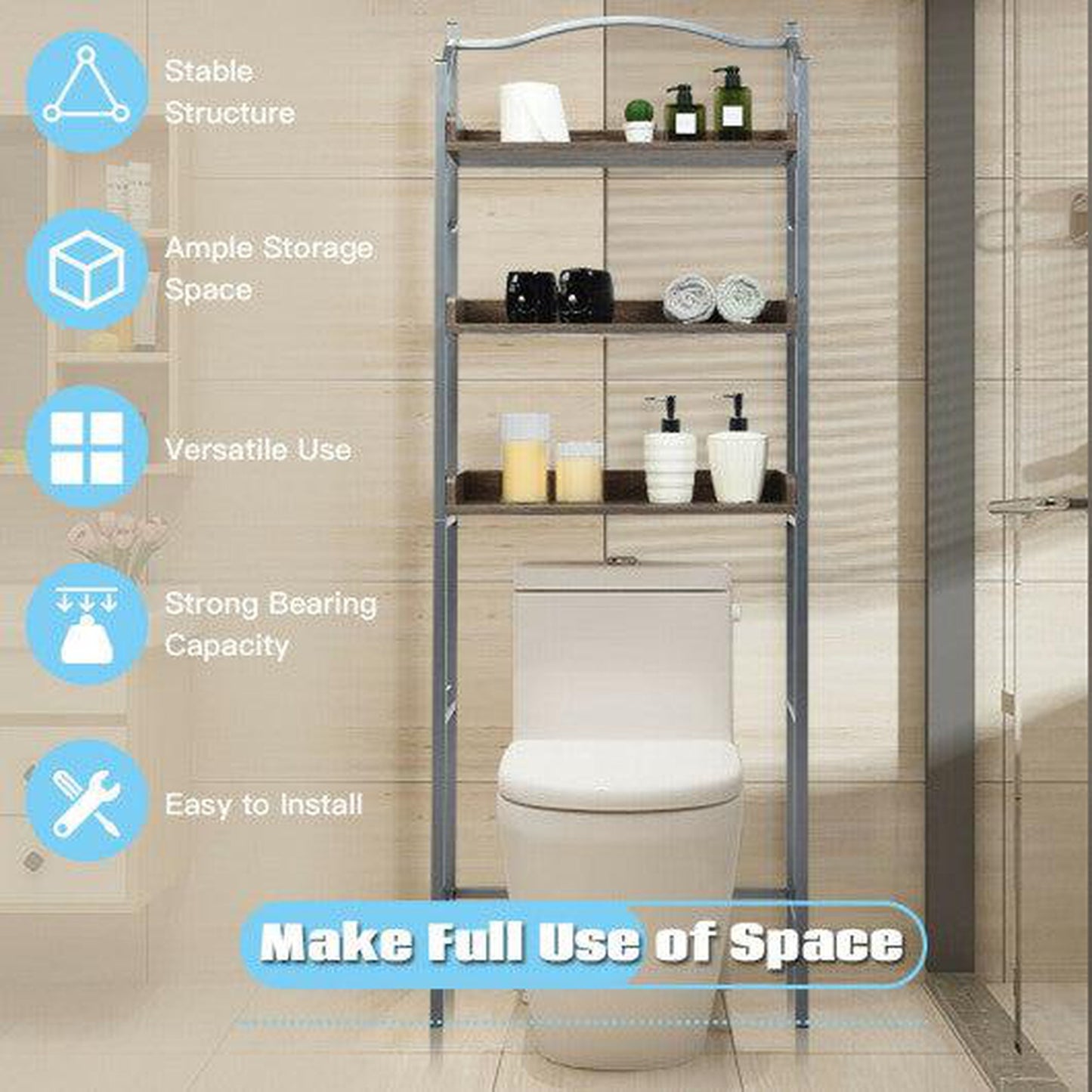 Costway 3-Tier Over-The-Toilet Bathroom Spacesaver Storage Rack