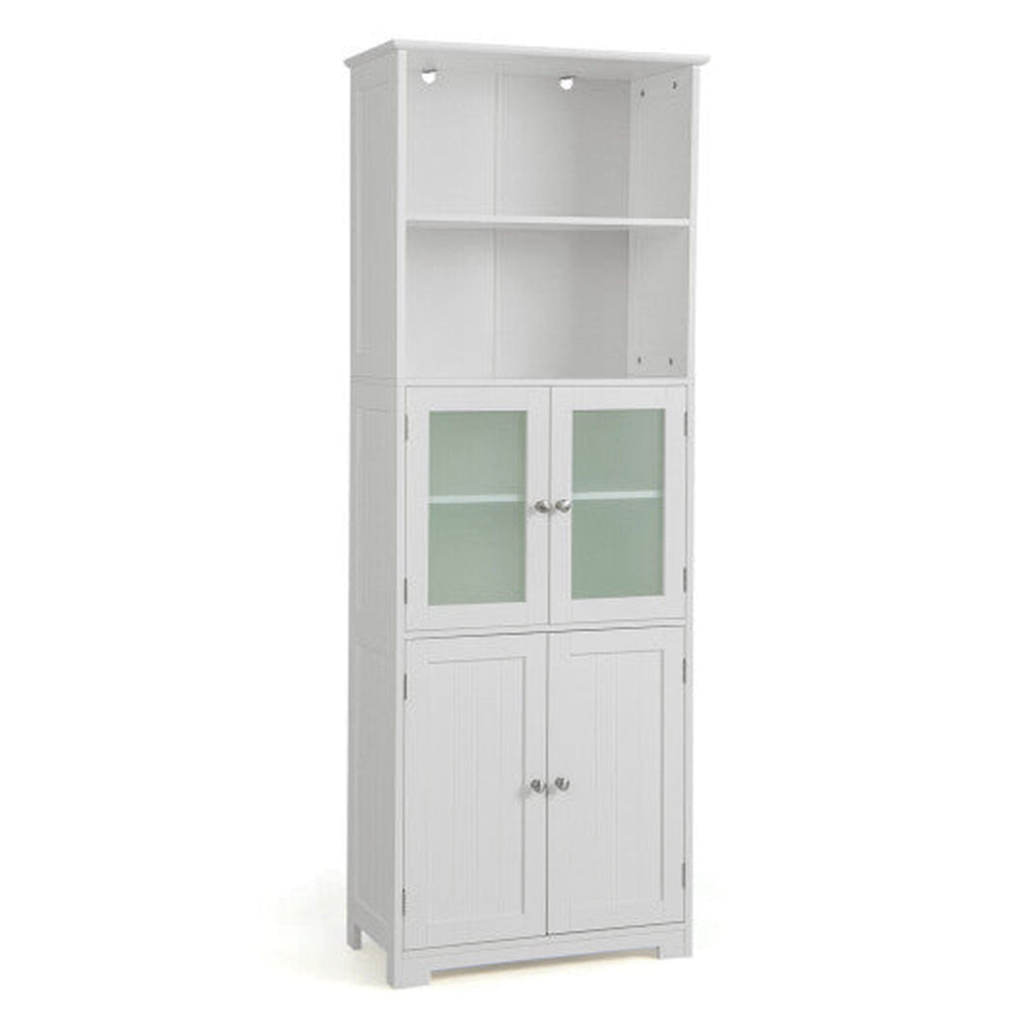 Costway 6-Tier White Freestanding Bathroom Cabinet with 2 Open Compartments and Adjustable Shelves
